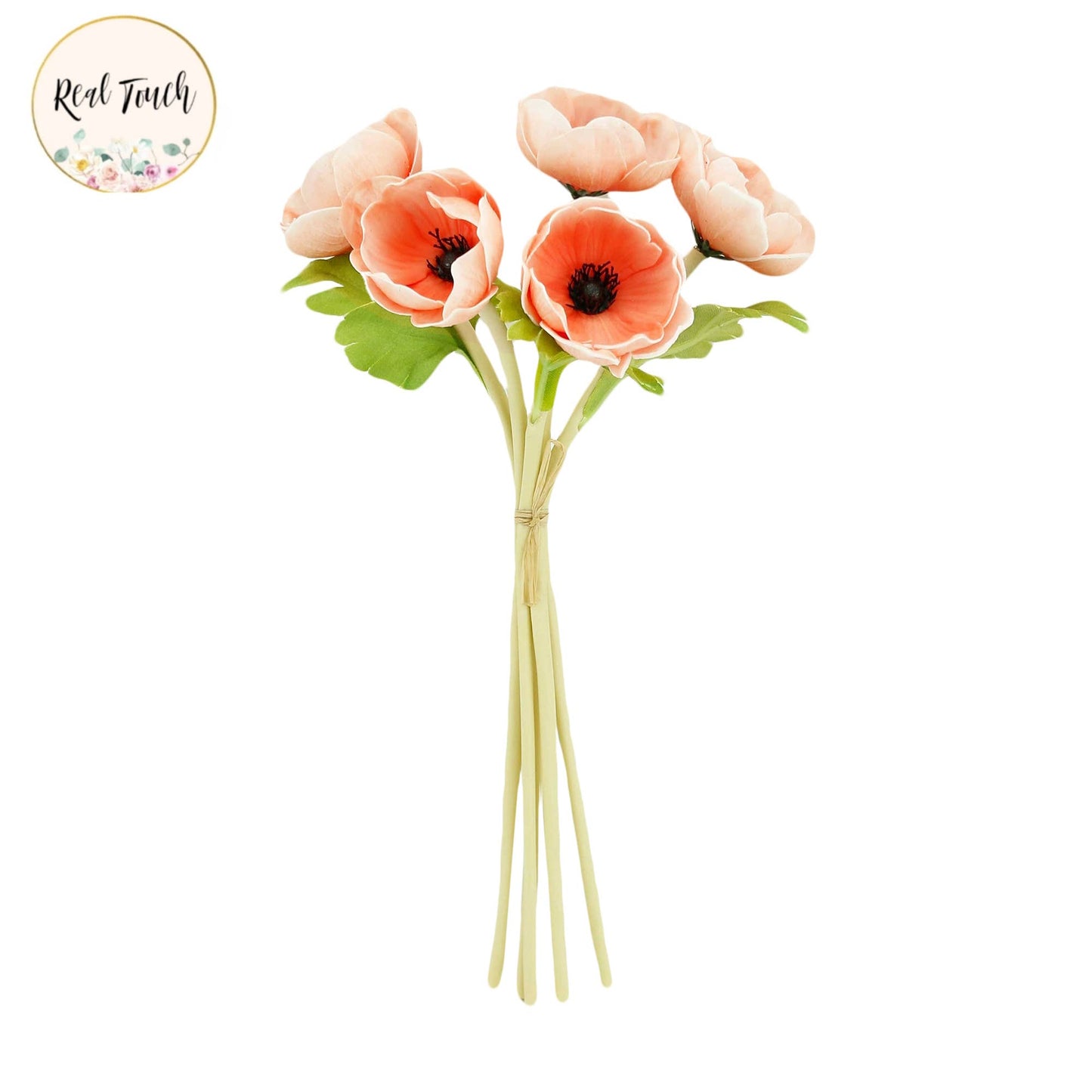 12"Real Touch Anemone-5 stem raffia tied