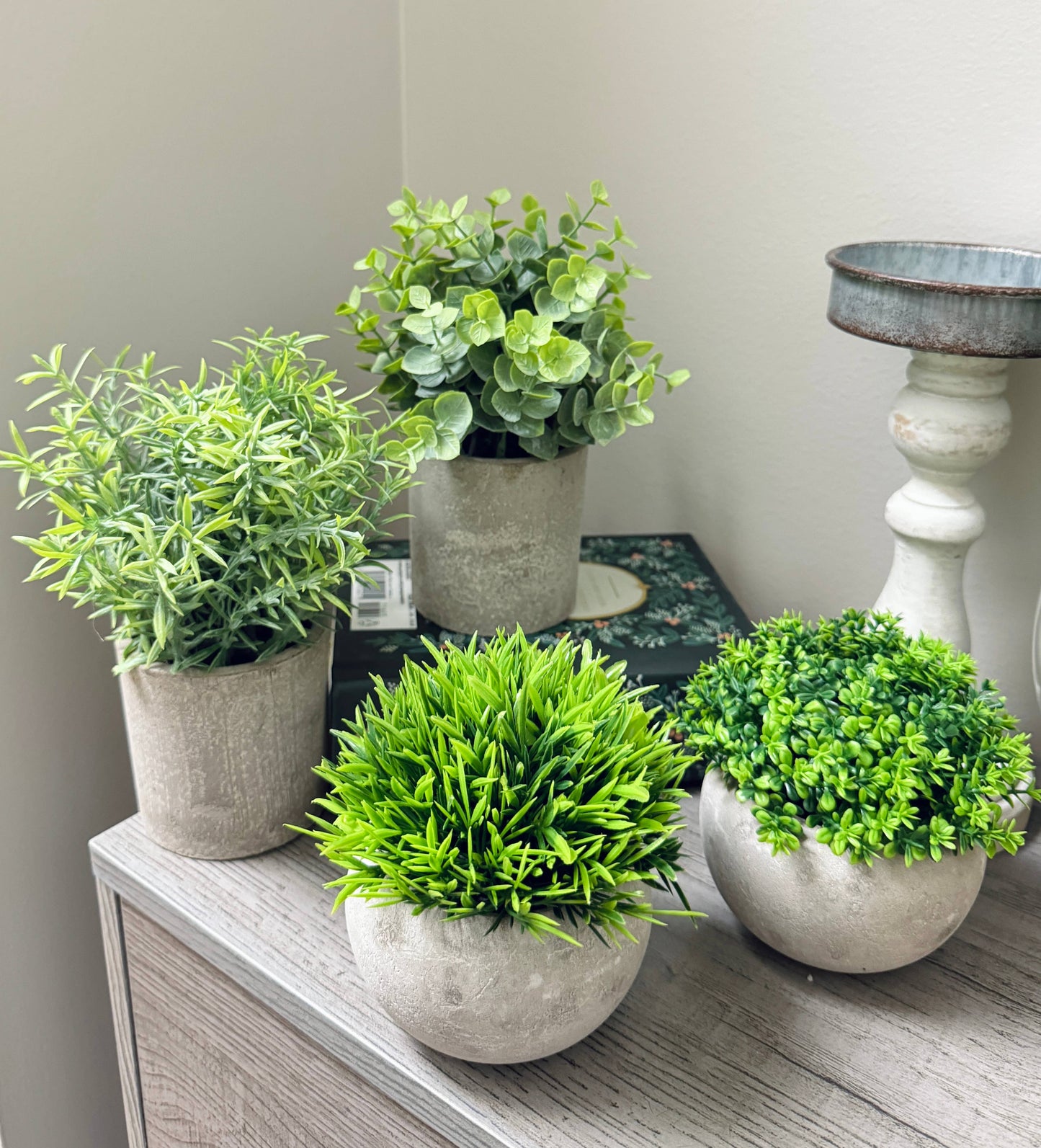 Set of 4 Quality Artificial Potted Plants Rustic