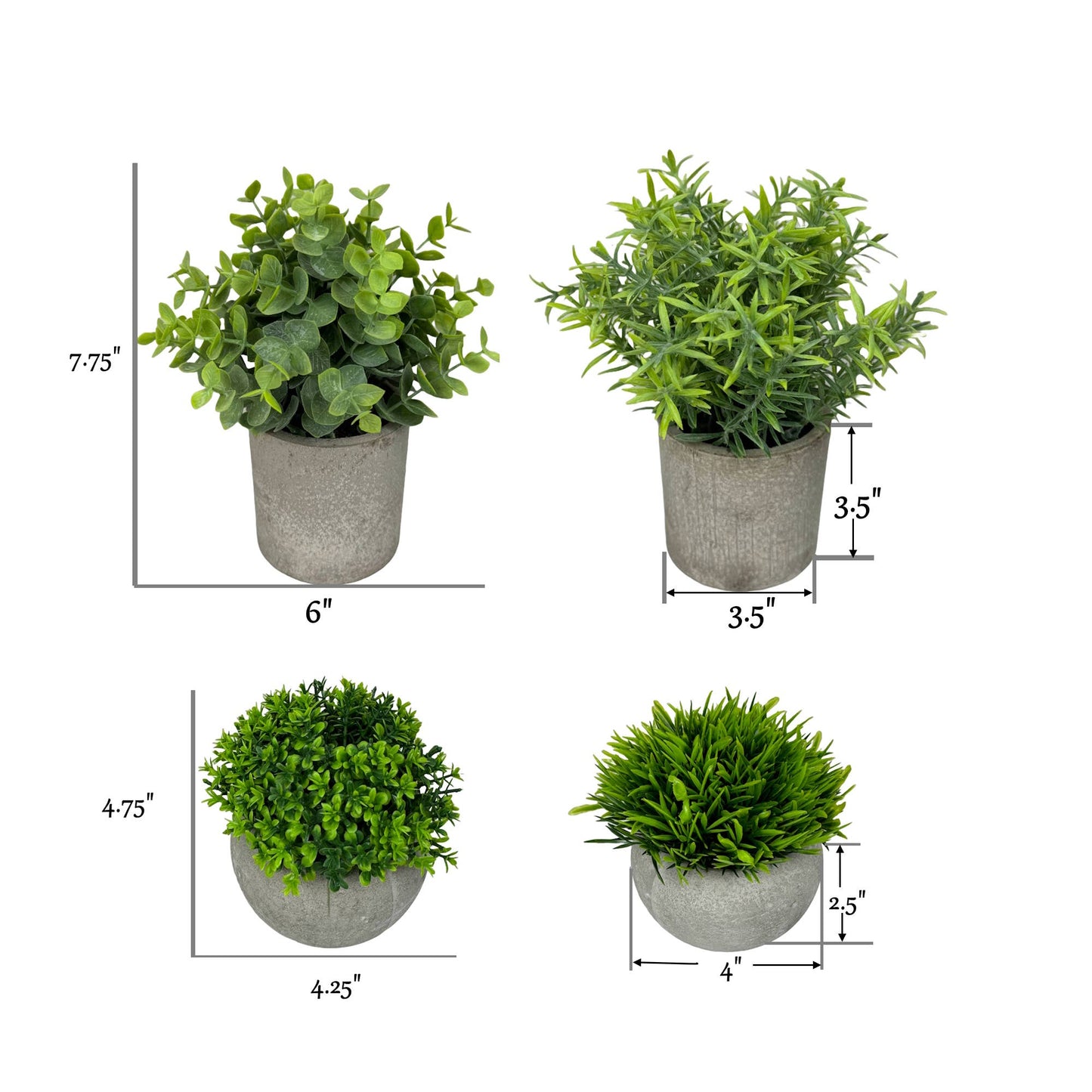 Set of 4 Quality Artificial Potted Plants Rustic