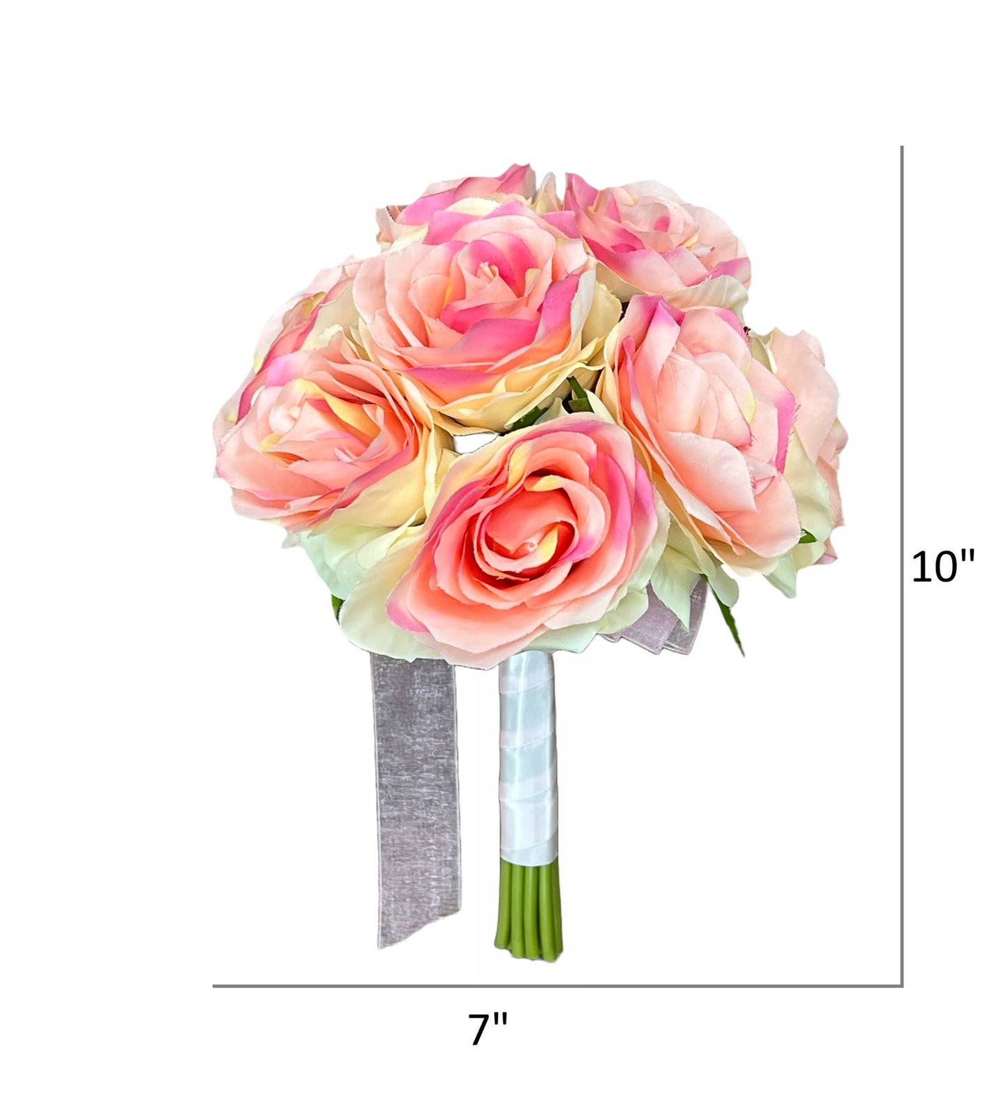 Artificial Ribbon wrapped Silk rose bouquet-shades of cream
