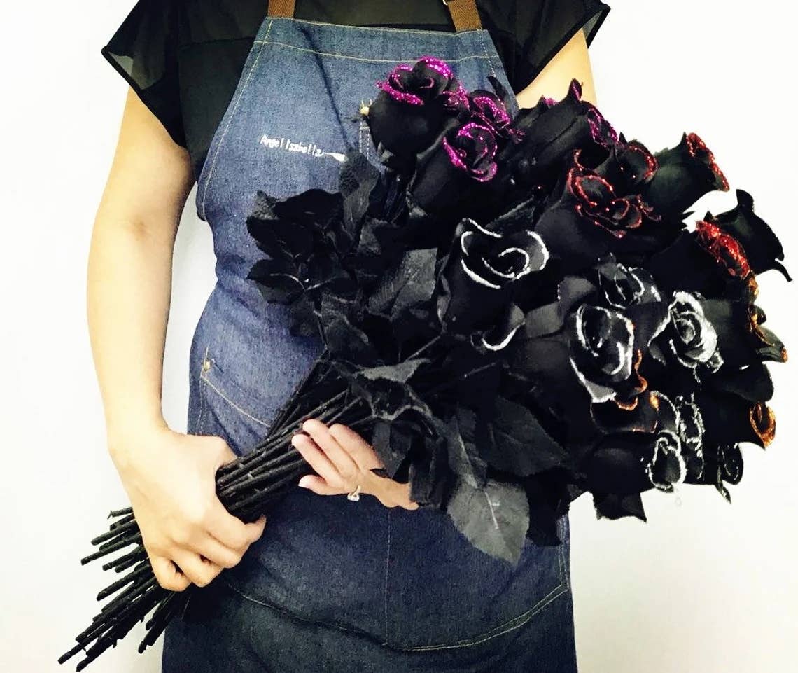 24" Halloween Artificial Glittered Rose gothic decor wedding