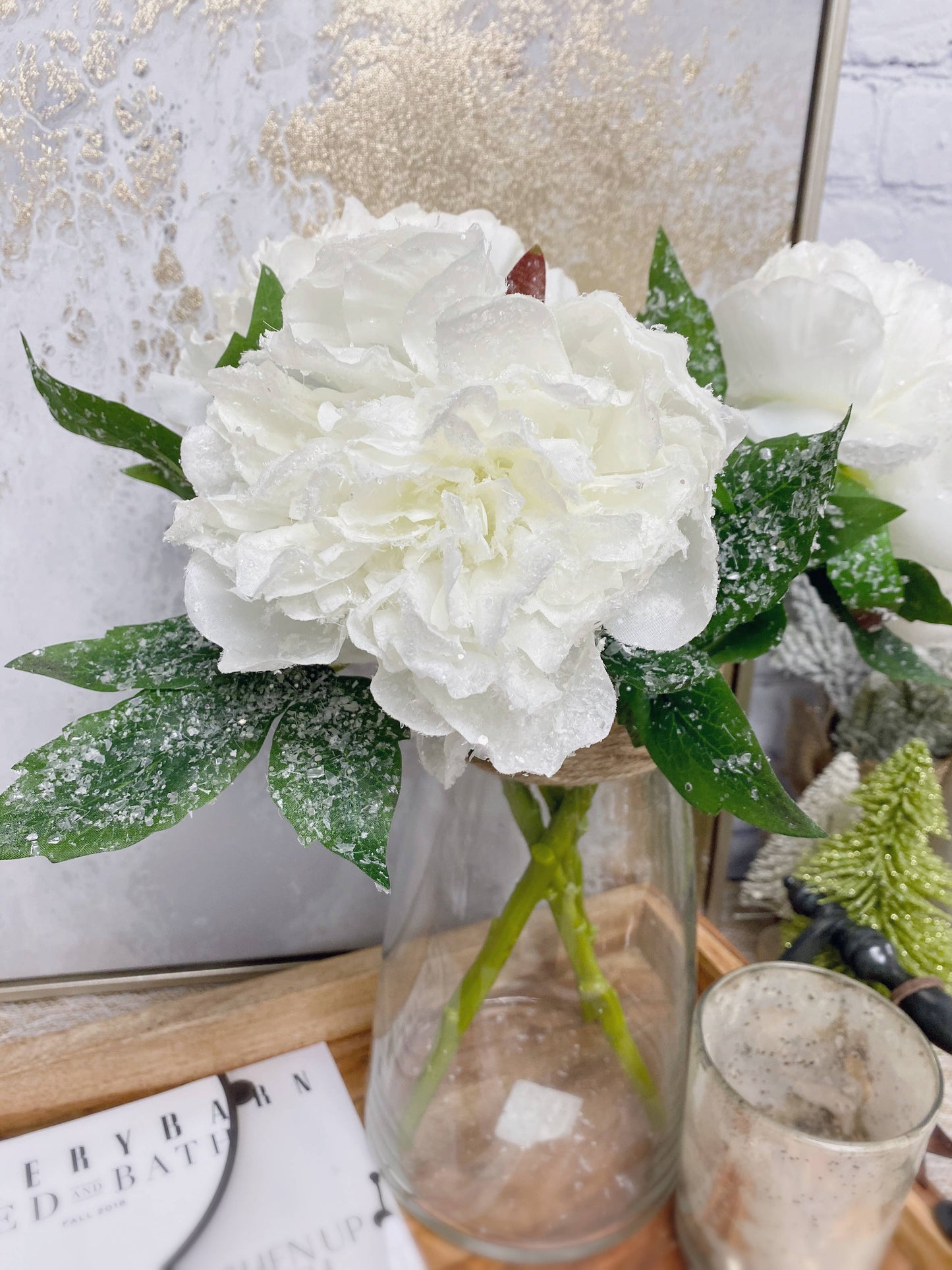 14" Artificial Snowy peony bloom