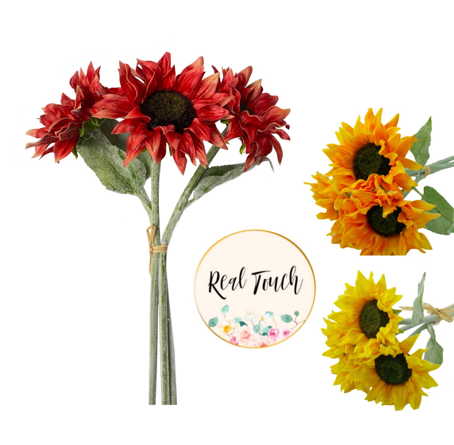 Pack of 3 Stems - Real Touch Faux Sunflower frosted stem