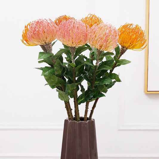 29" Artificial Saffron Pincushion Needle Protea