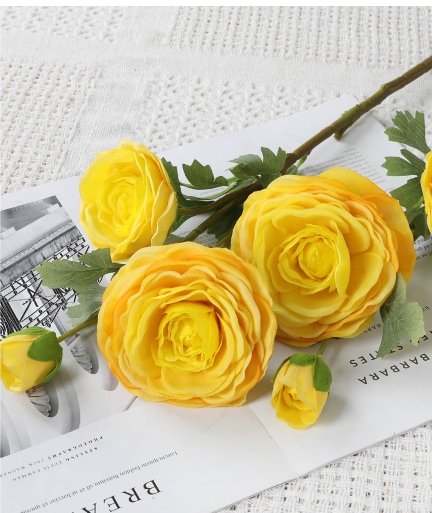 24" Real Touch ranunculus 2 flowers 1 bud