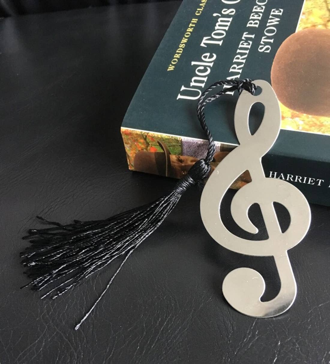 Boxed Bookmark-silver music symbol with tassel