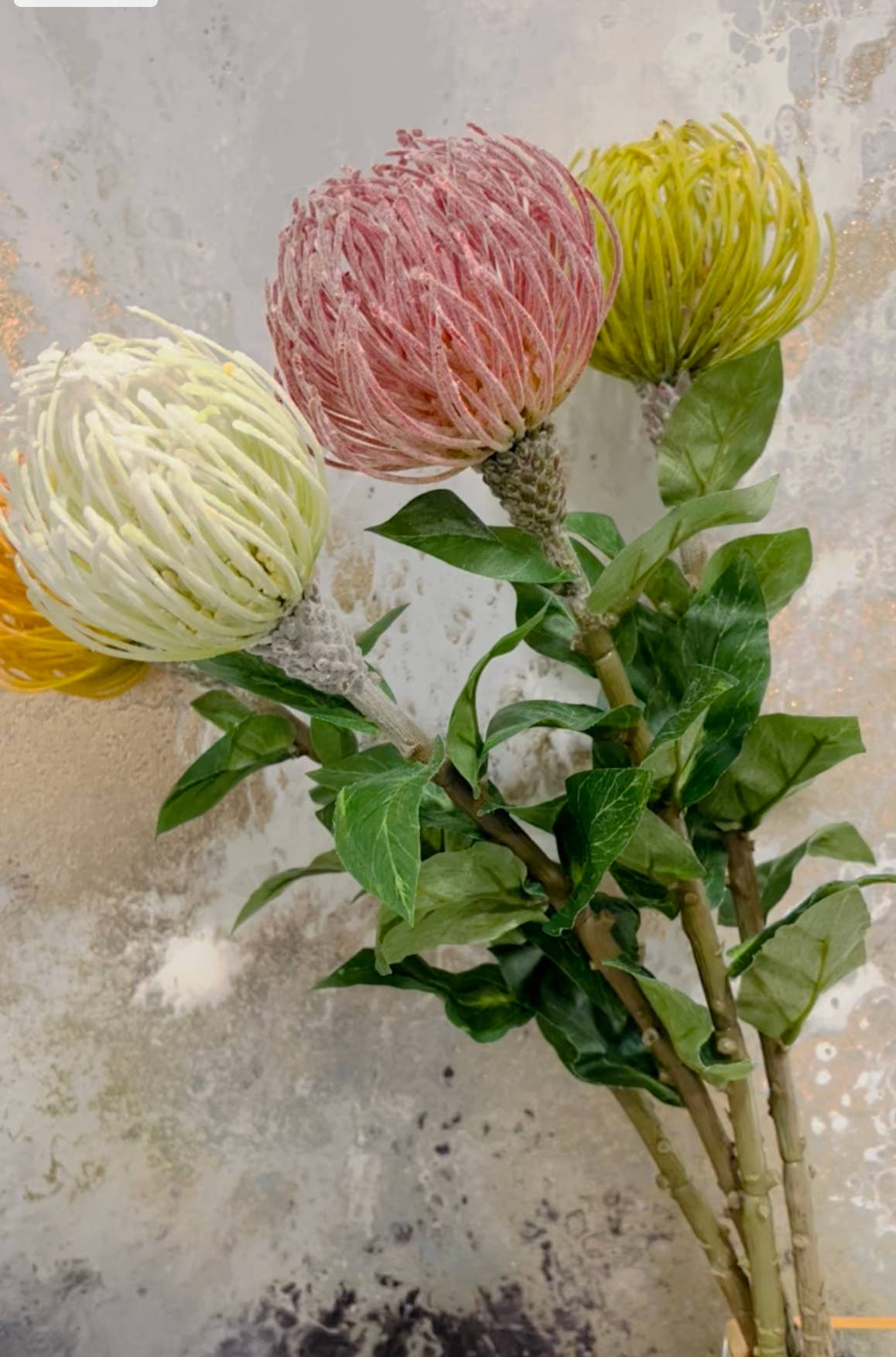 29" Artificial Saffron Pincushion Needle Protea