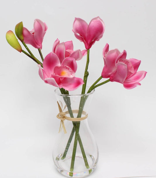 11" Tabletop centerpiece-faux real touch orchid Glass Vase