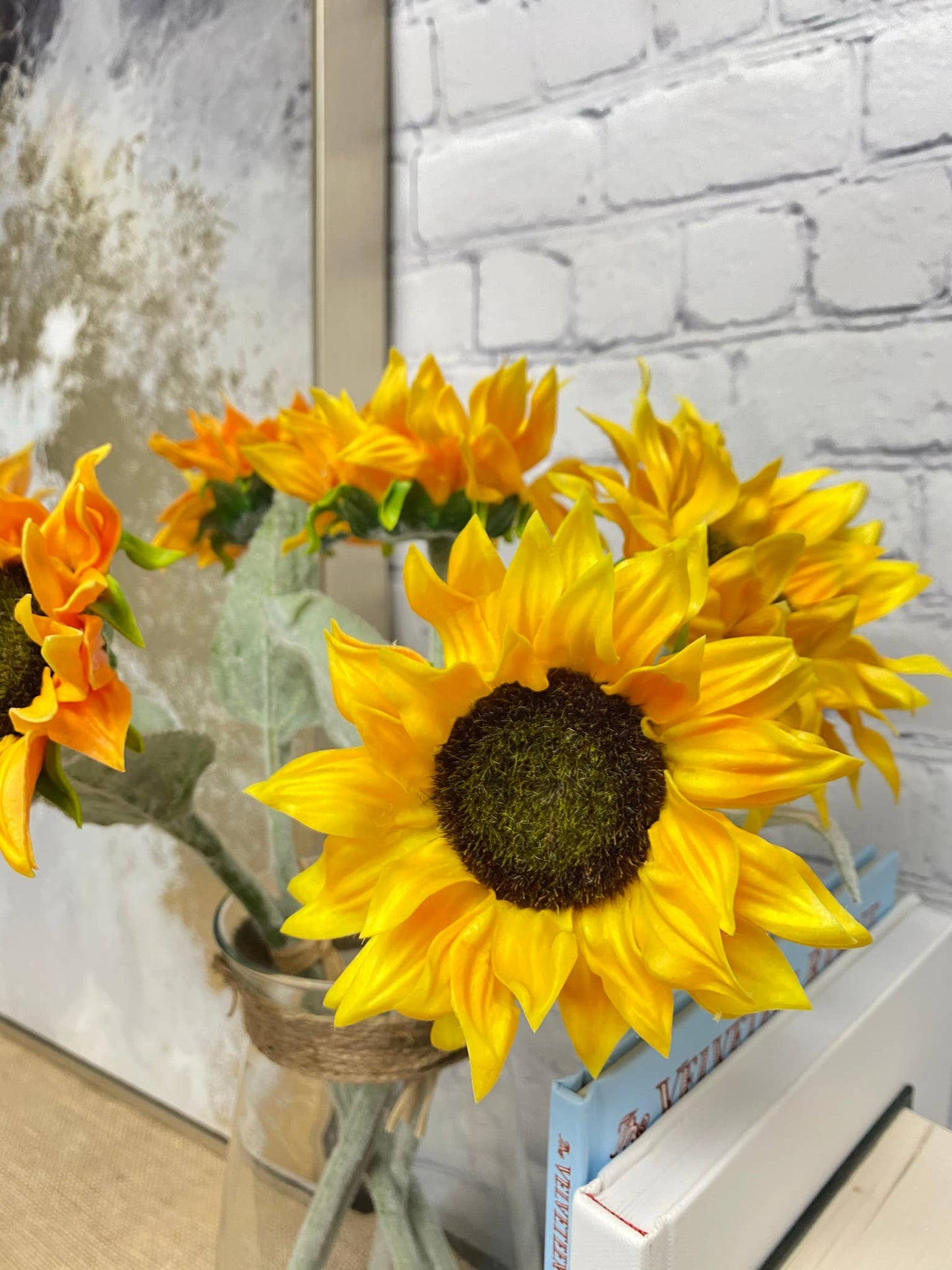 Pack of 3 Stems - Real Touch Faux Sunflower frosted stem