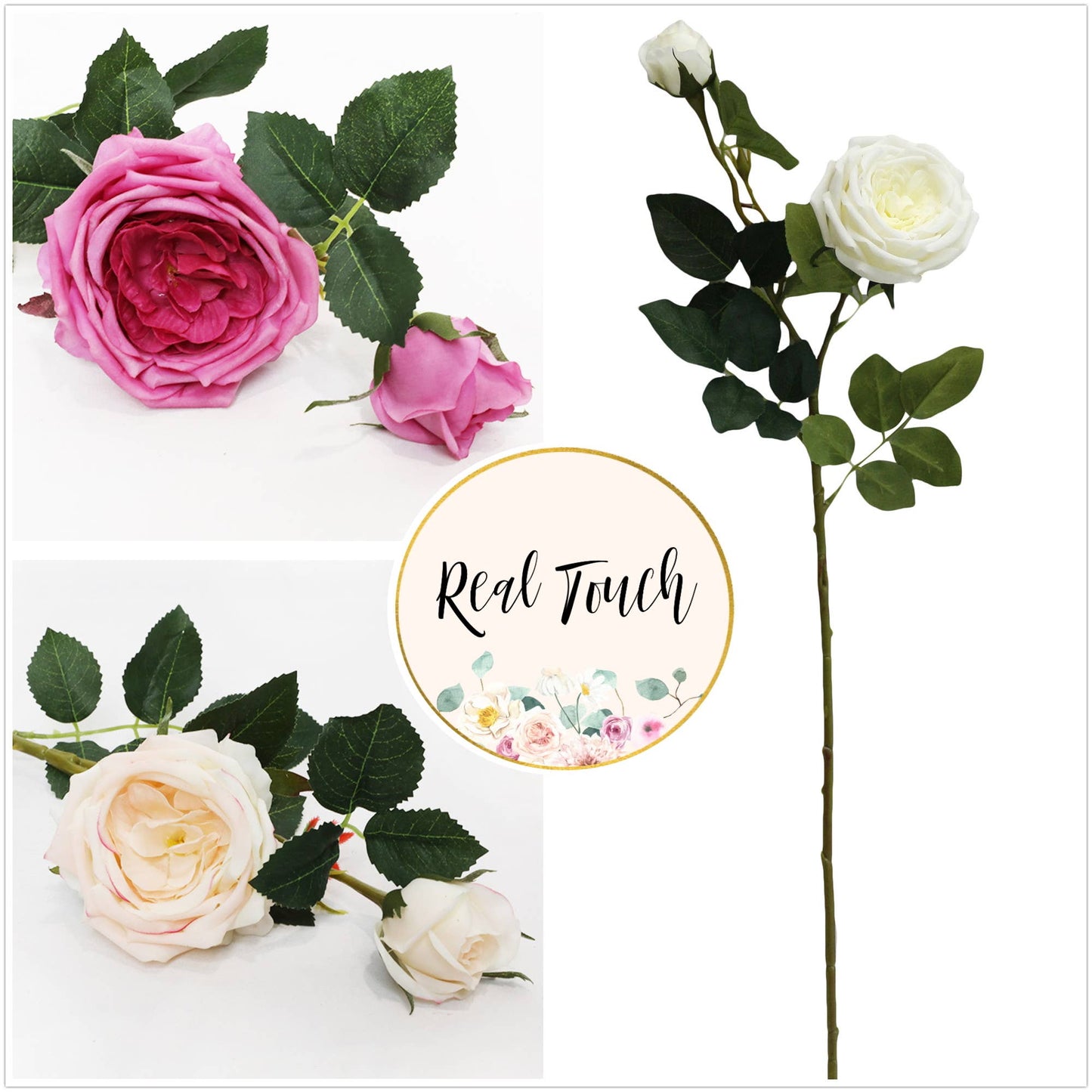 26.5"-real touch English Cabbage Rose spray