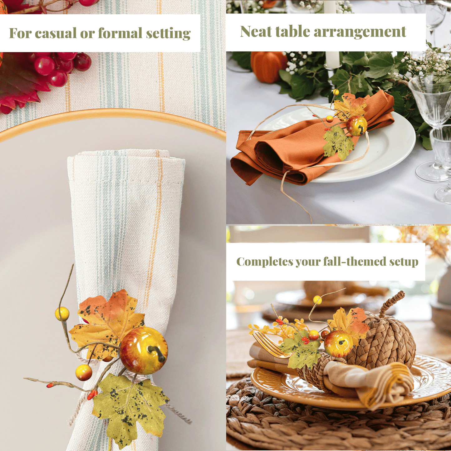 Pack of 6 - Fall napkin rings Maple pumpkin fruits