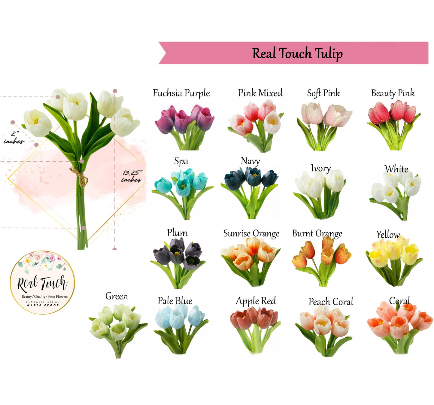 Real Touch Artificial Medium open tulip bouquet-13.25 inch