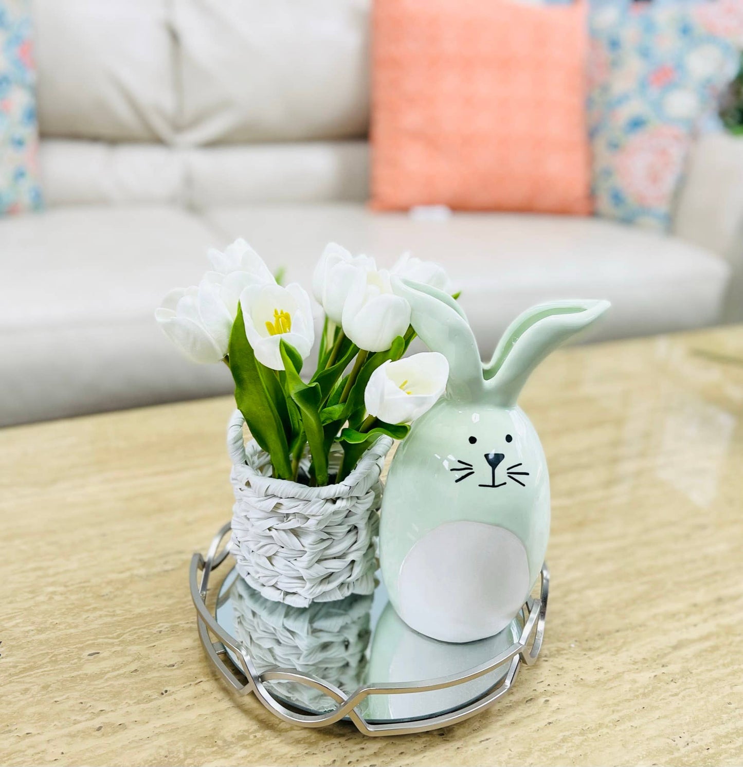 9" Real touch tulip tabletop centerpiece wicker basket