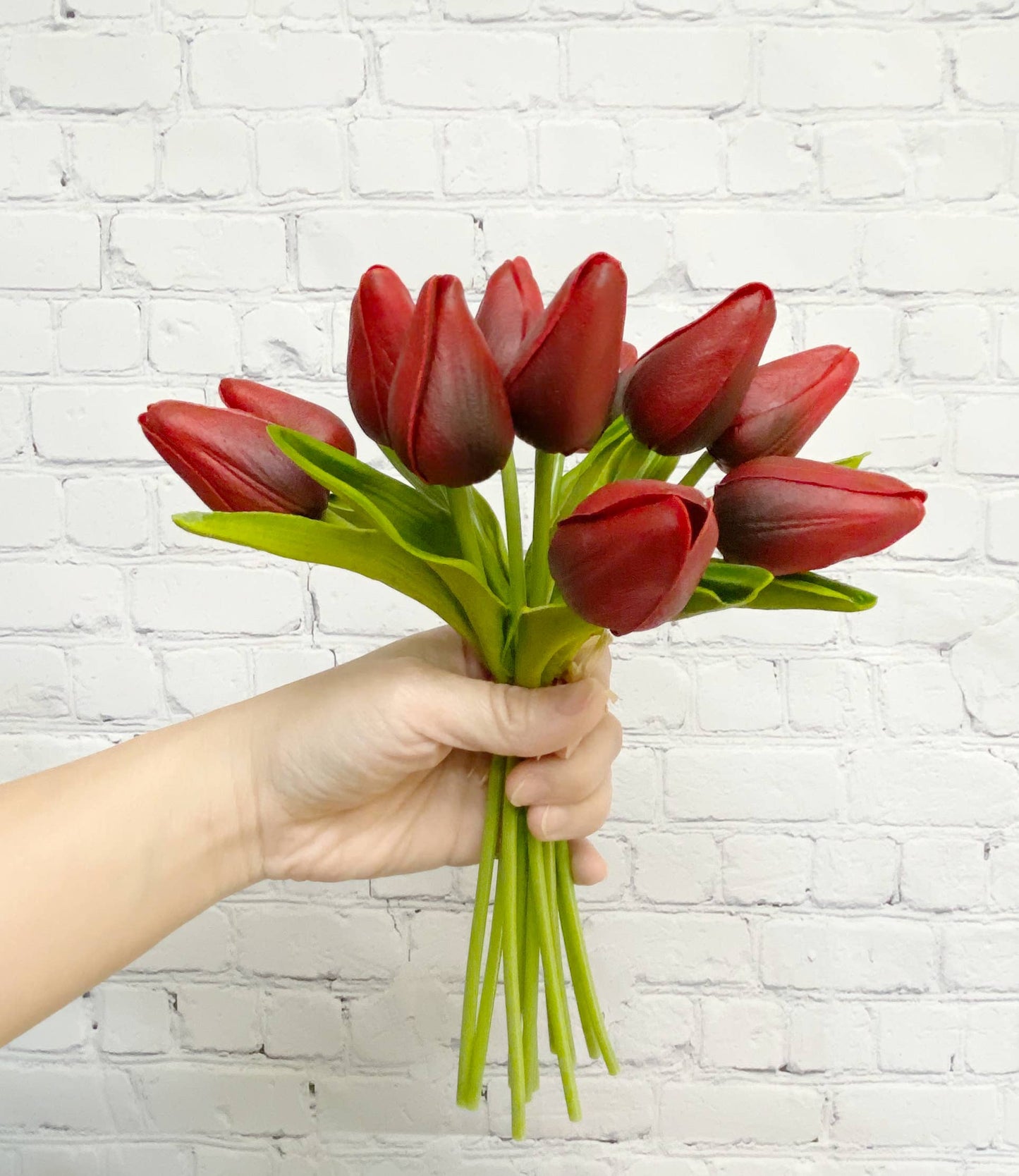 1 Dozen Real Touch Tulip Bud bouquet-13.25"