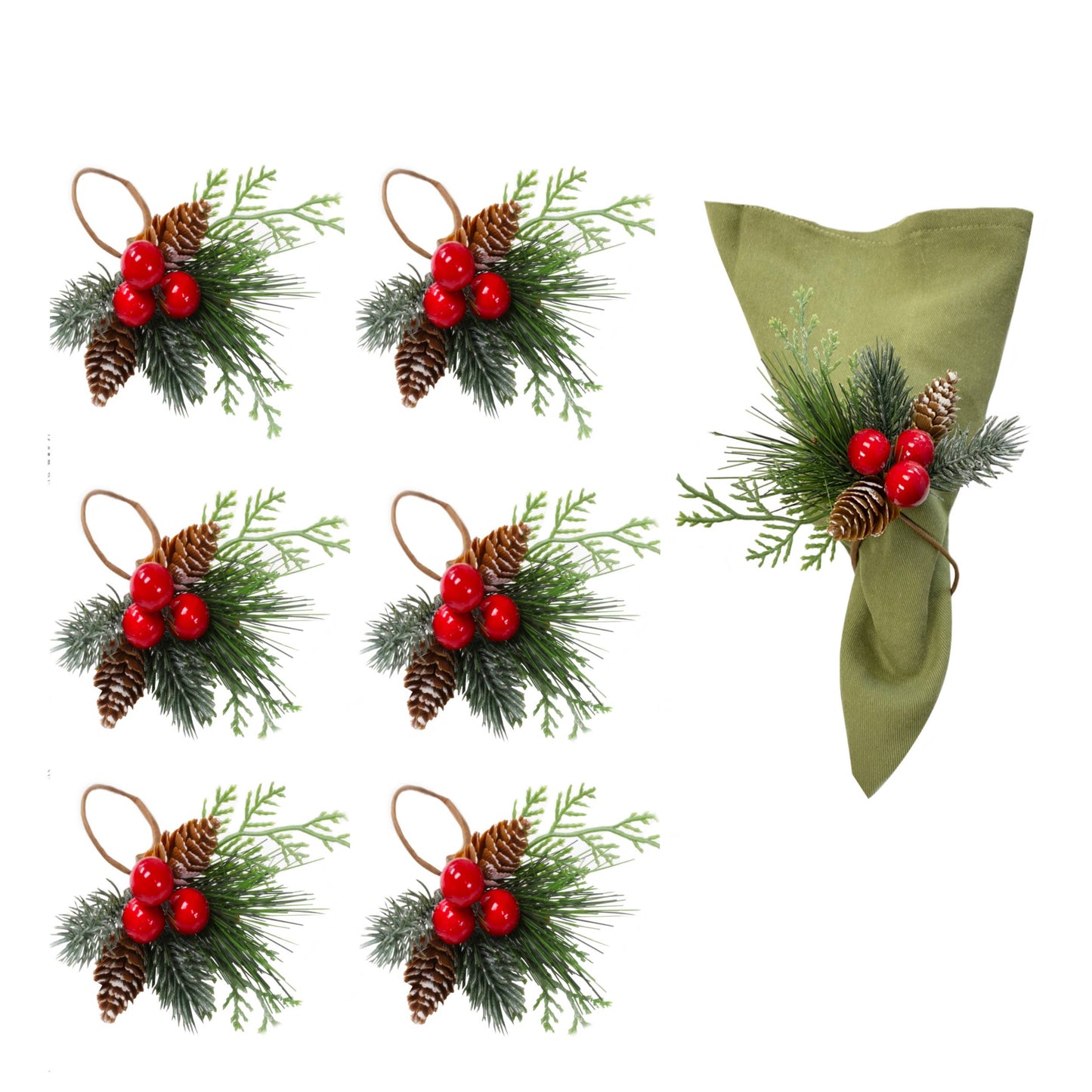 Pack of 6 - Snowy Evergreen Christmas Napkin Ring