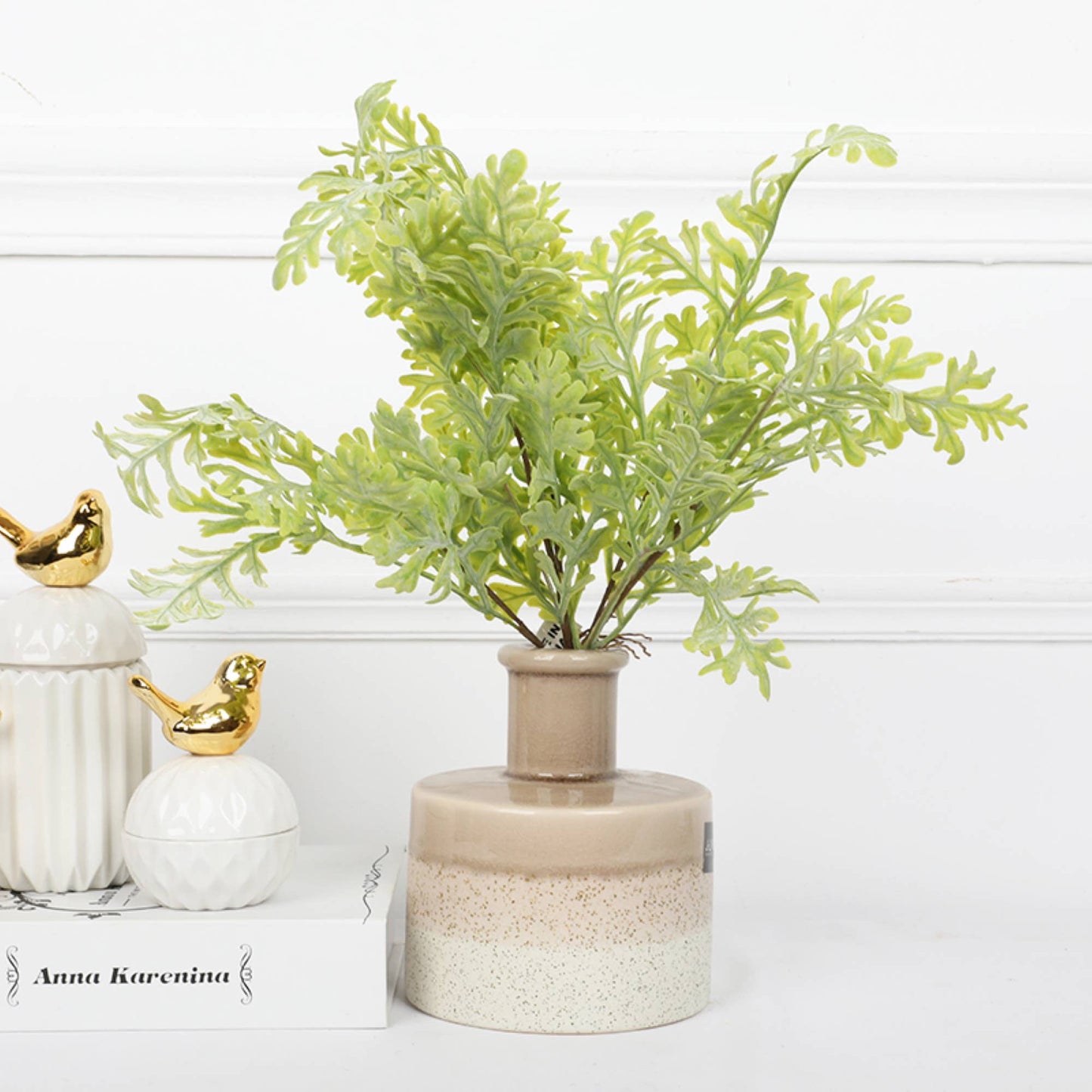 17"" Soft grey green Artificial Fern leaf bush