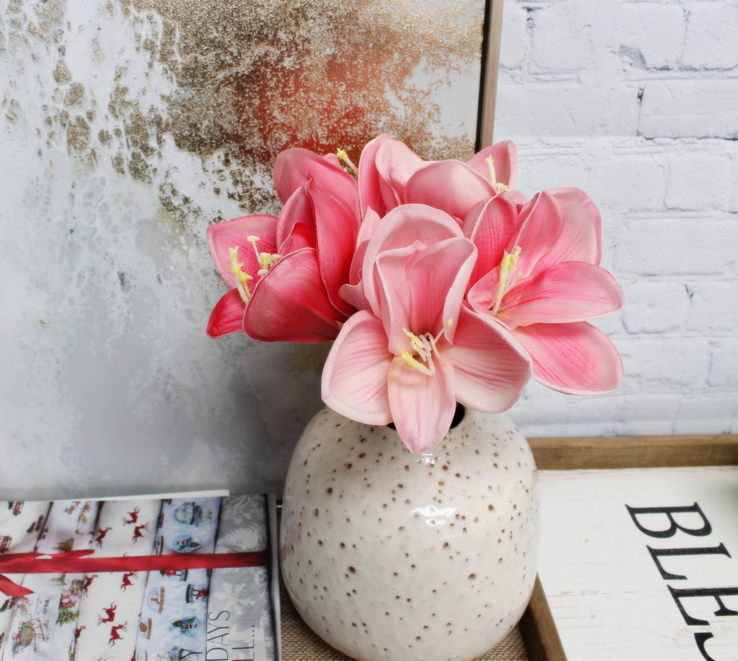 12" Real Touch faux Amaryllis - 8 blooms 2 buds