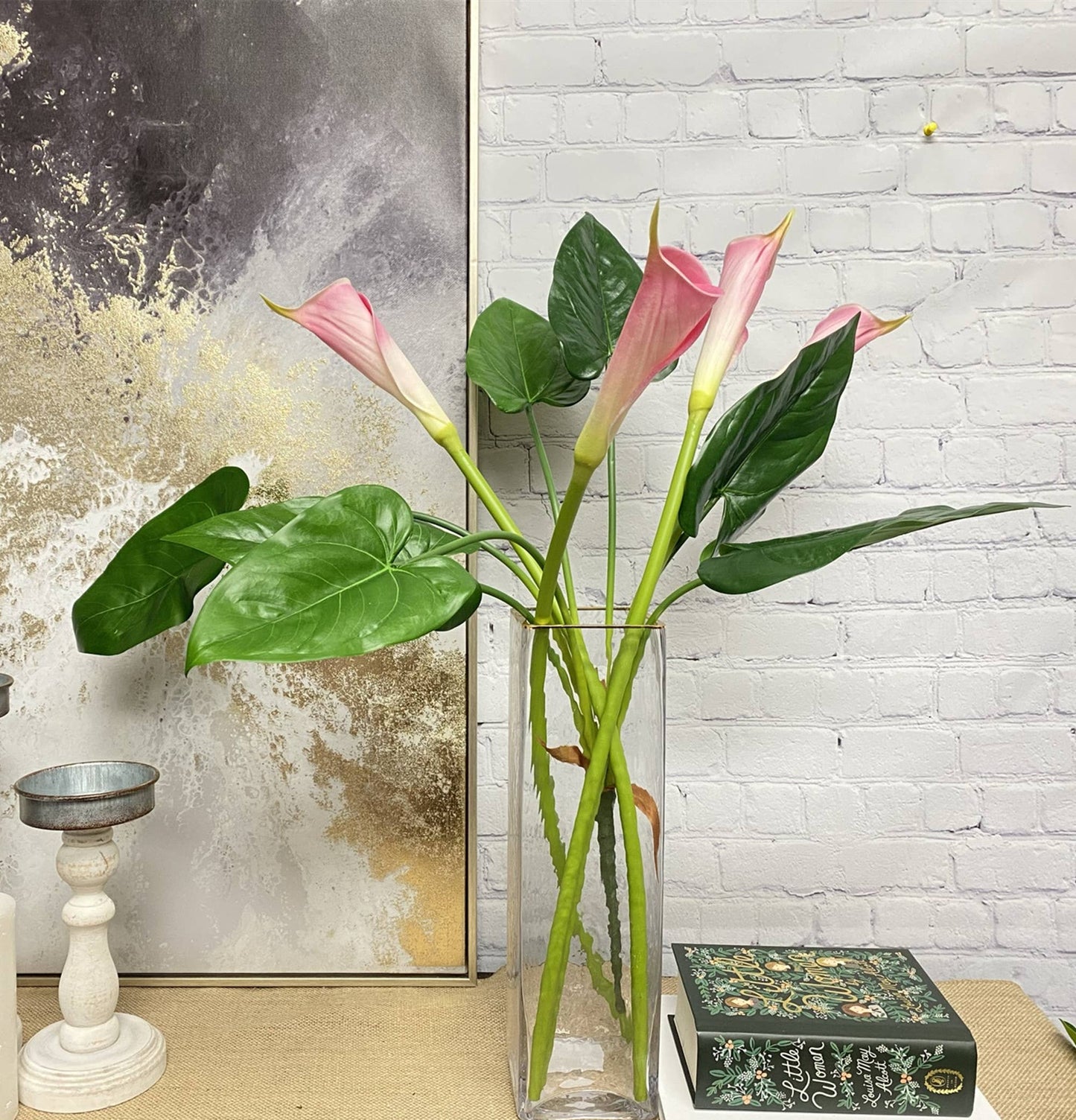 30" Artificial Real Touch Tropical Anthurium bush-7 leaves