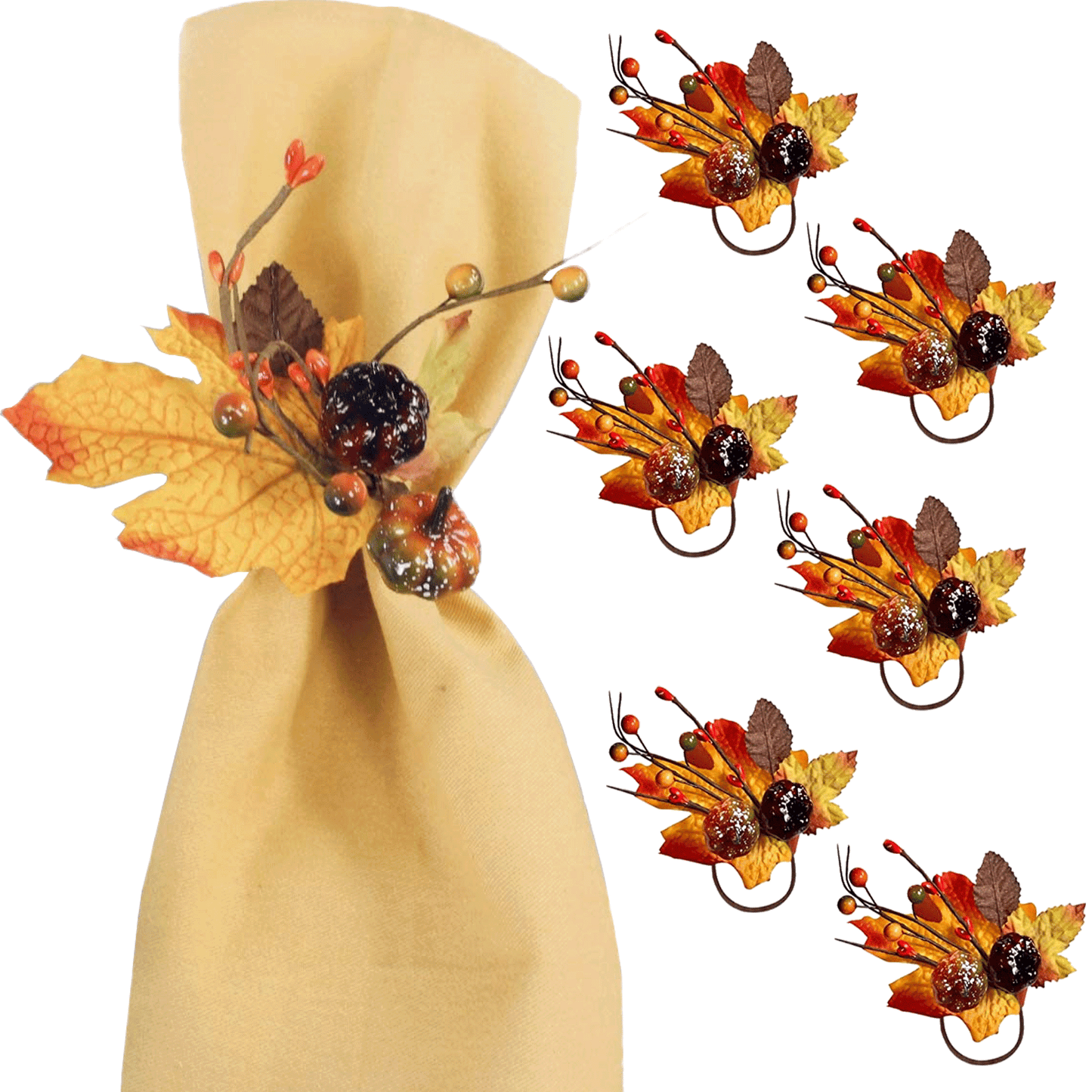 Pack of 6 - Fall napkin rings Maple pumpkin fruits