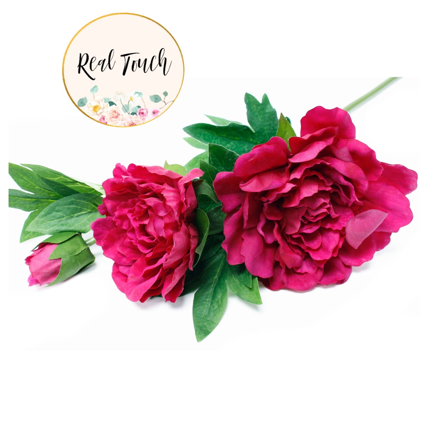 26"Premium lifelike Real Touch Peony Stem-2 flowers 1 bud