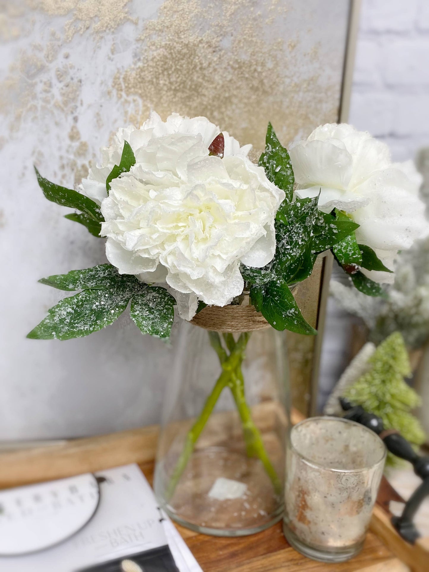 14" Artificial Snowy peony bloom