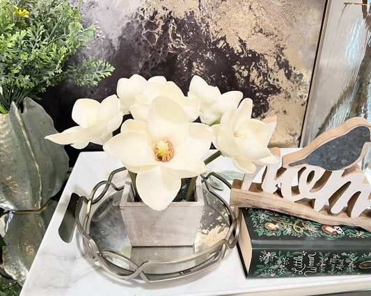 11" Real touch Potted Magnoli tabletop centerpiece wood base