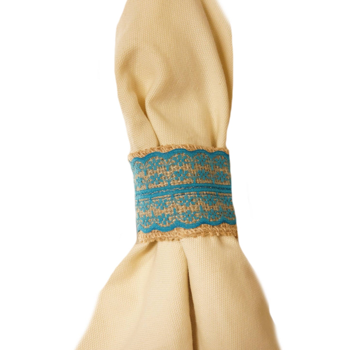 2"Rustic Burlap Napkin ring with Lace-Pack of 6