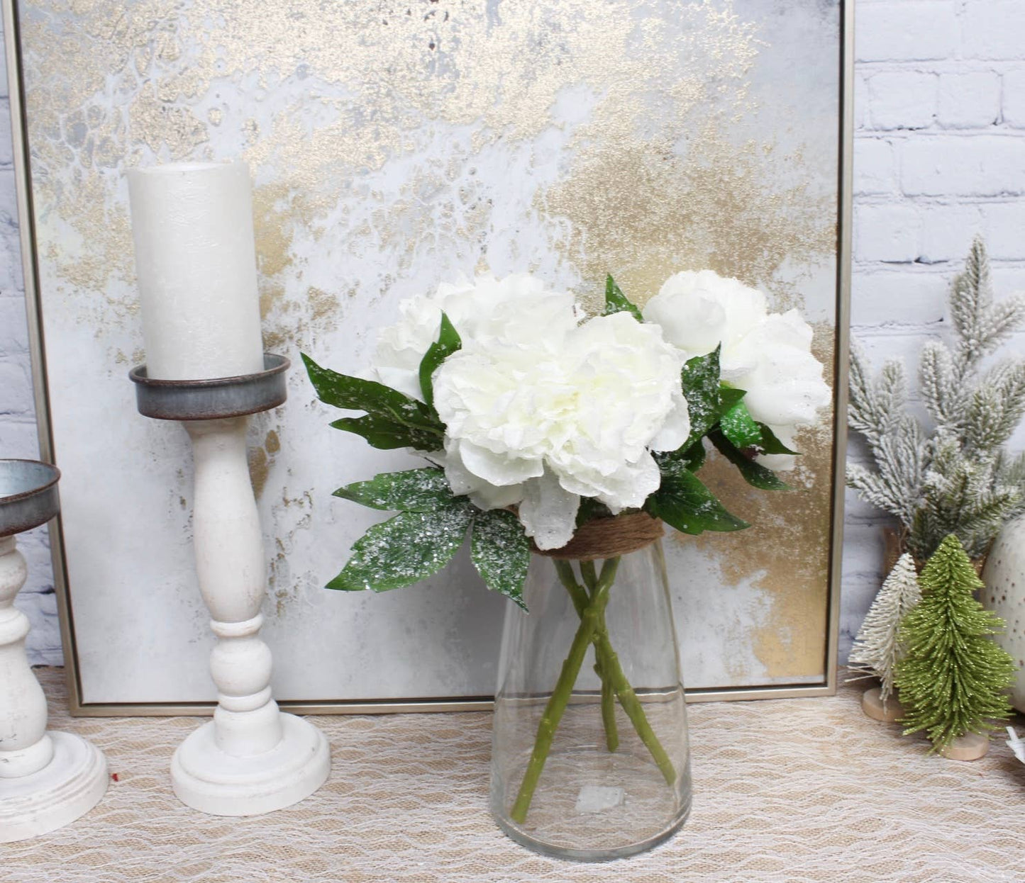 14" Artificial Snowy peony bloom