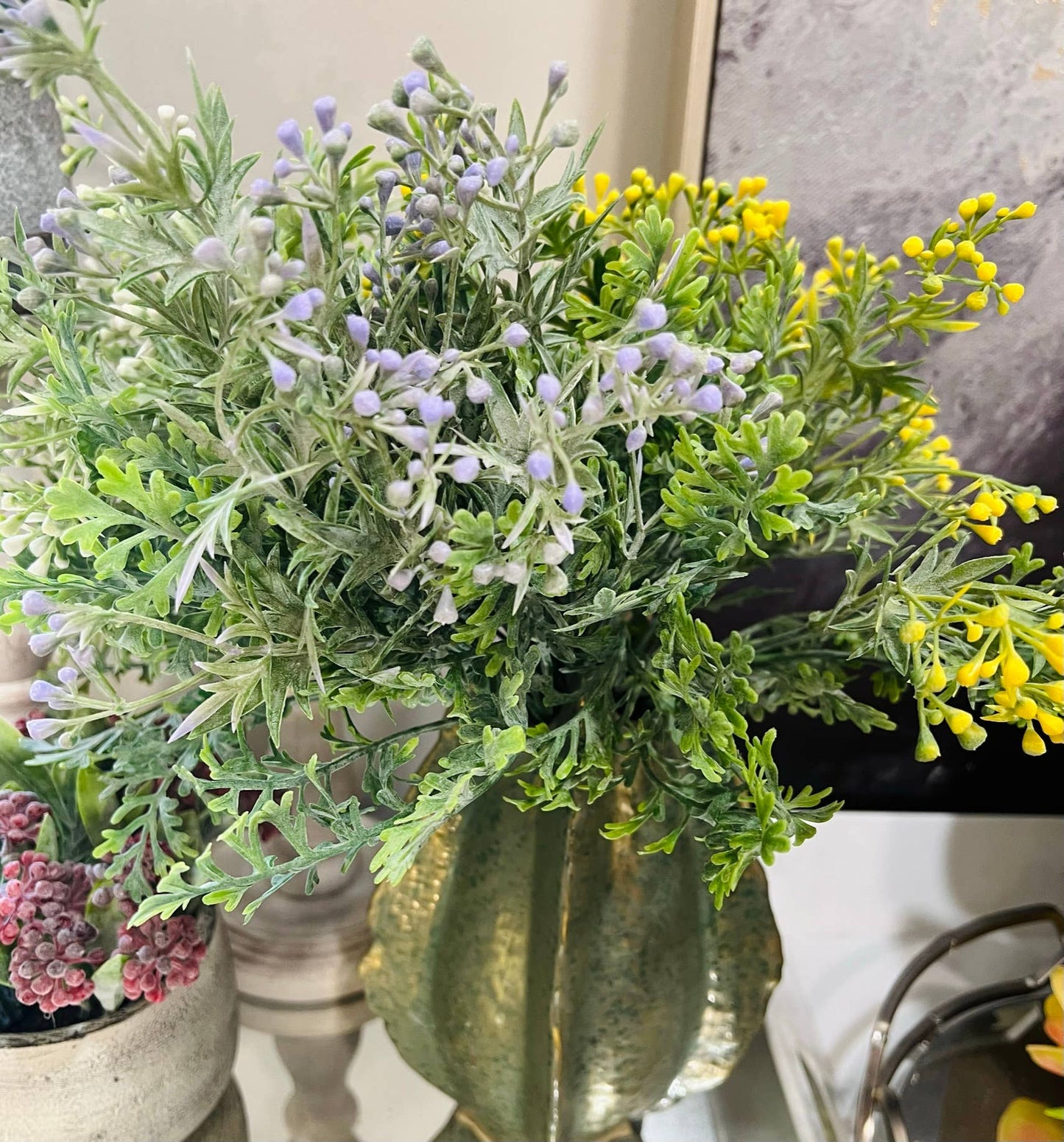 14" Artificial Flocked frosty Dusty Miller Bush