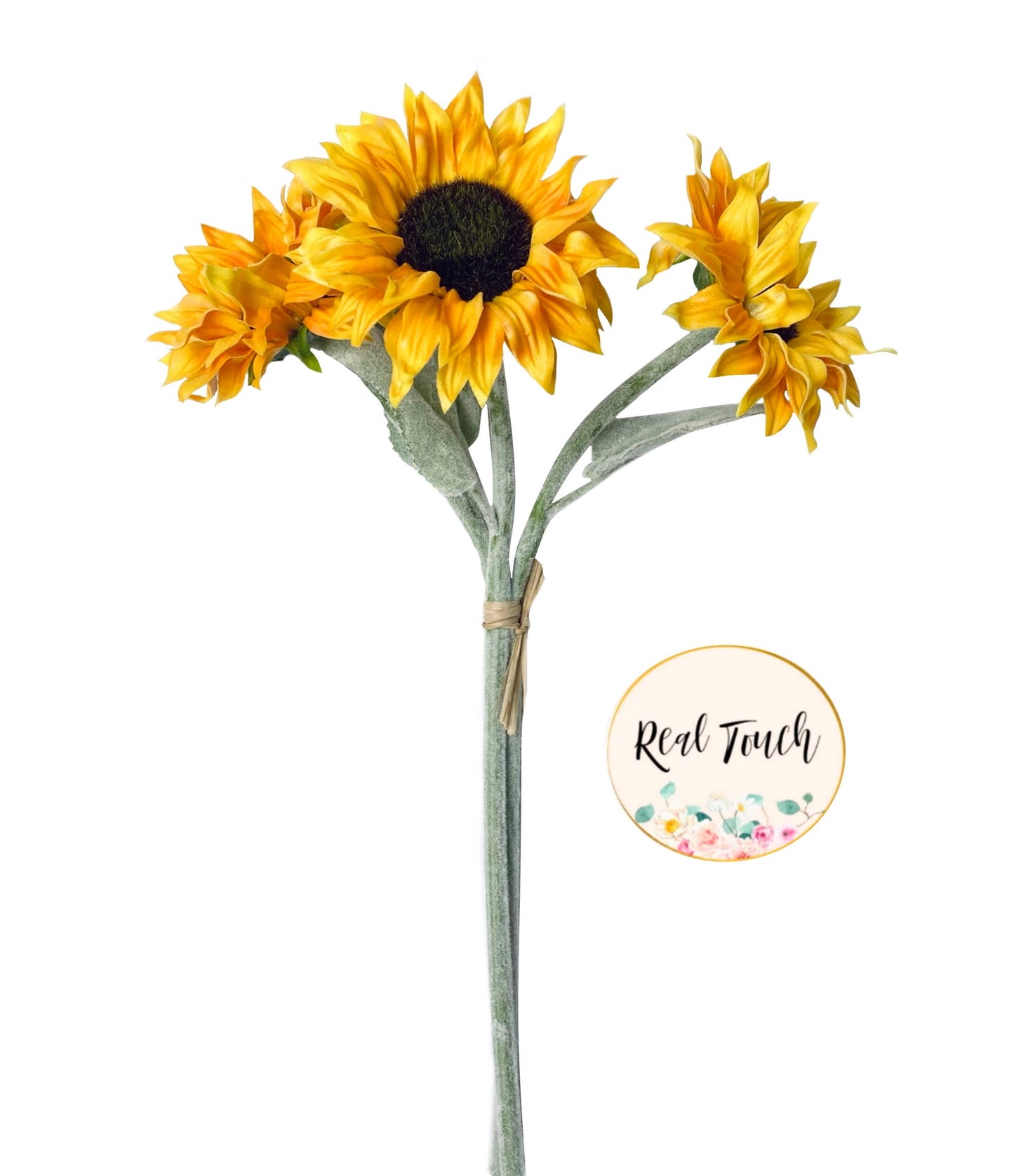 Pack of 3 Stems - Real Touch Faux Sunflower frosted stem