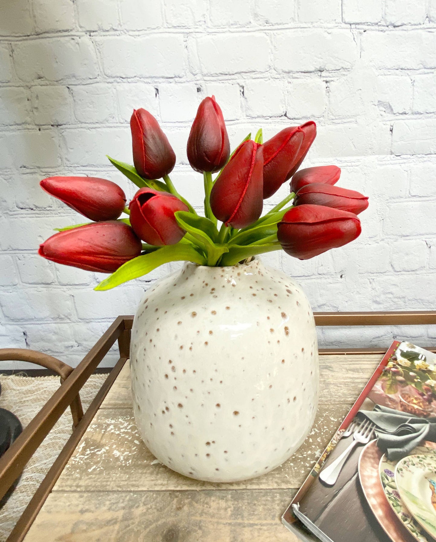 1 Dozen Real Touch Tulip Bud bouquet-13.25"