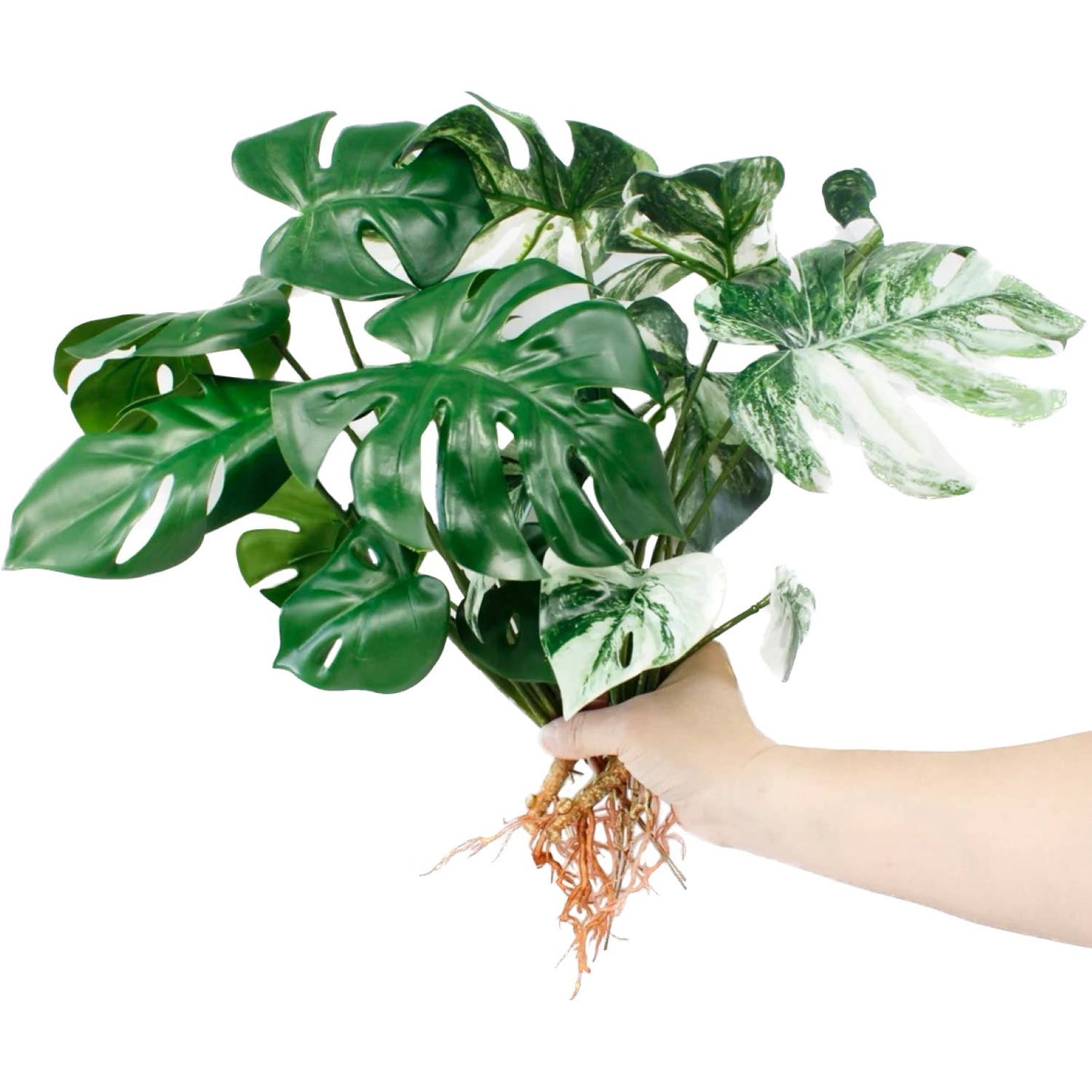 15" Artificial Monstera Plant Foliage with Roots 8 Leaves
