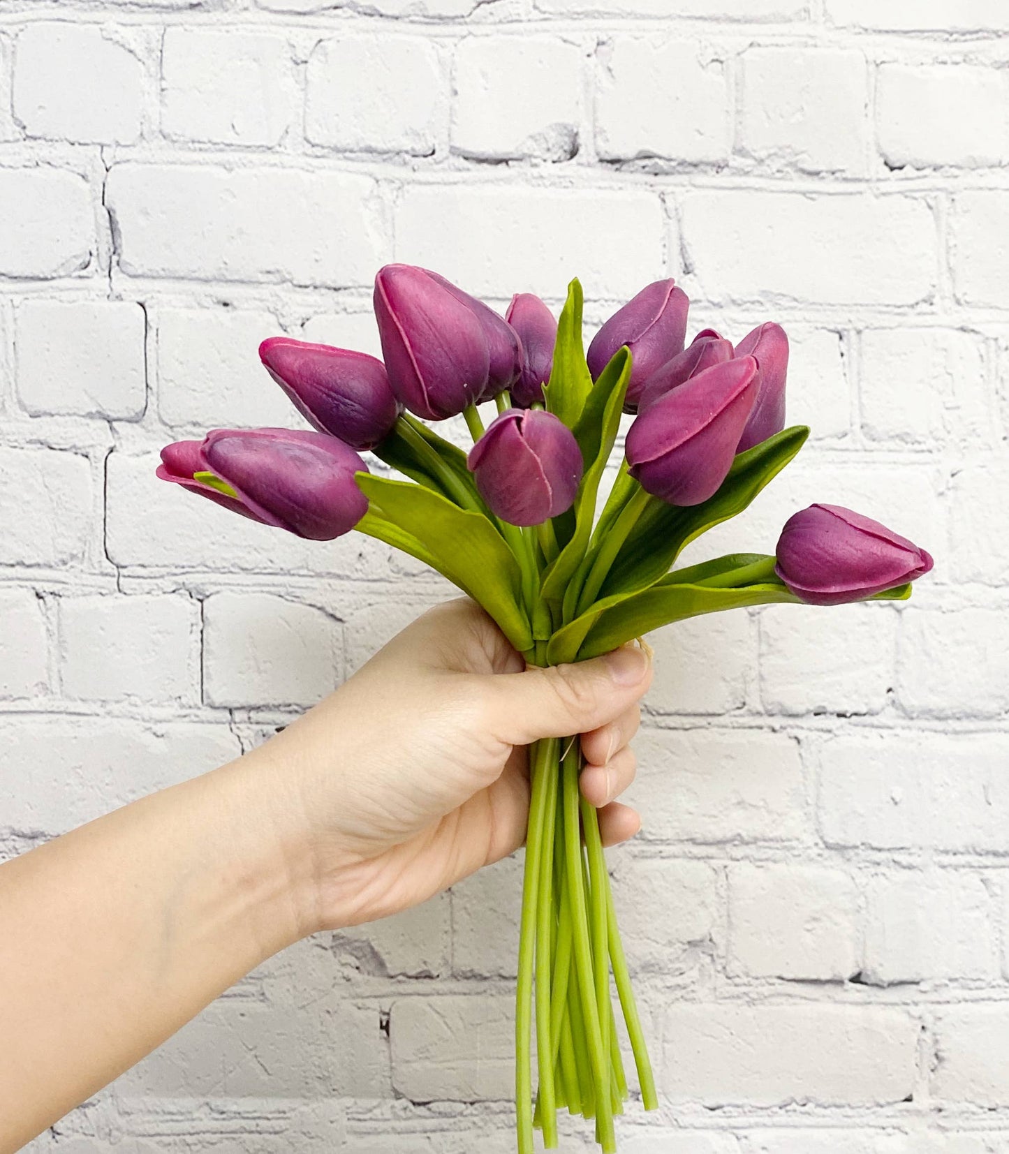1 Dozen Real Touch Tulip Bud bouquet-13.25"