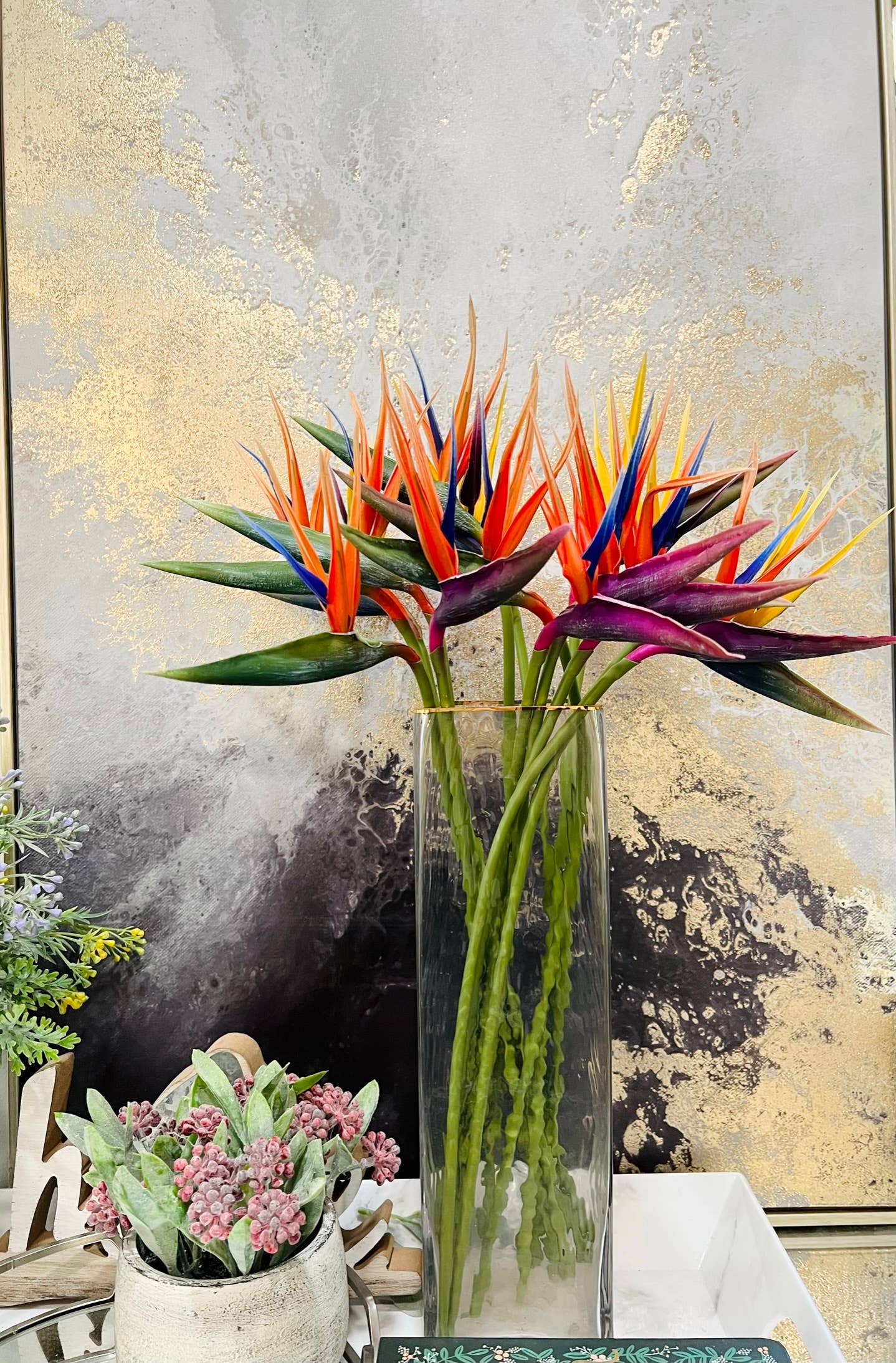 20" Real Touch Bird of Paradise-navy/begonia/orange