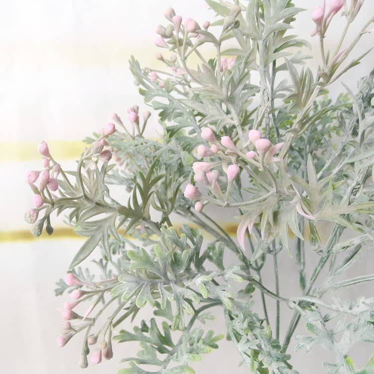 14" Artificial Flocked frosty Dusty Miller Bush
