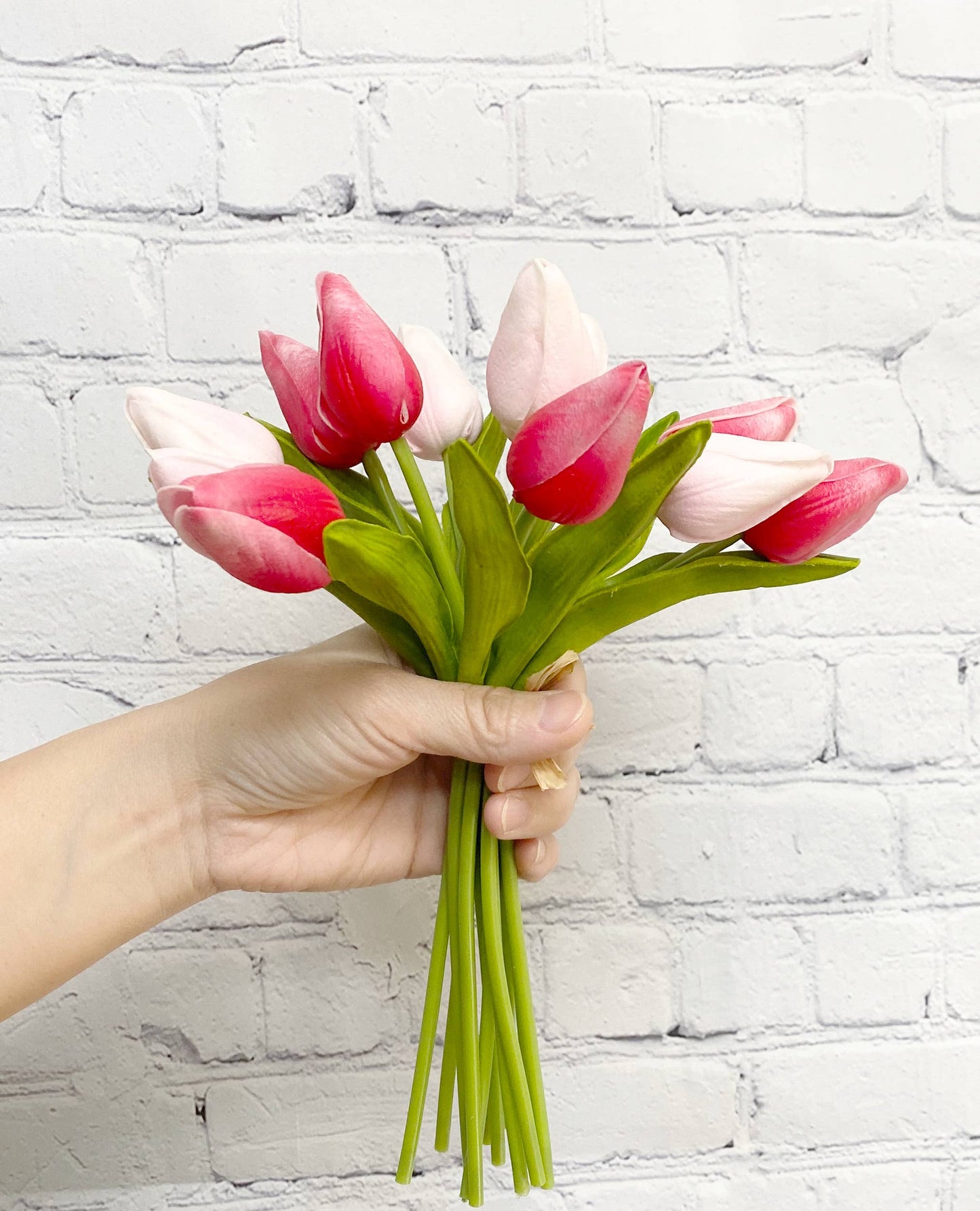 1 Dozen Real Touch Tulip Bud bouquet-13.25"