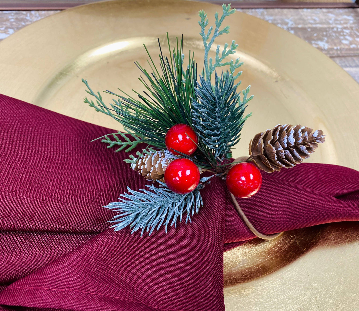 Pack of 6 - Snowy Evergreen Christmas Napkin Ring