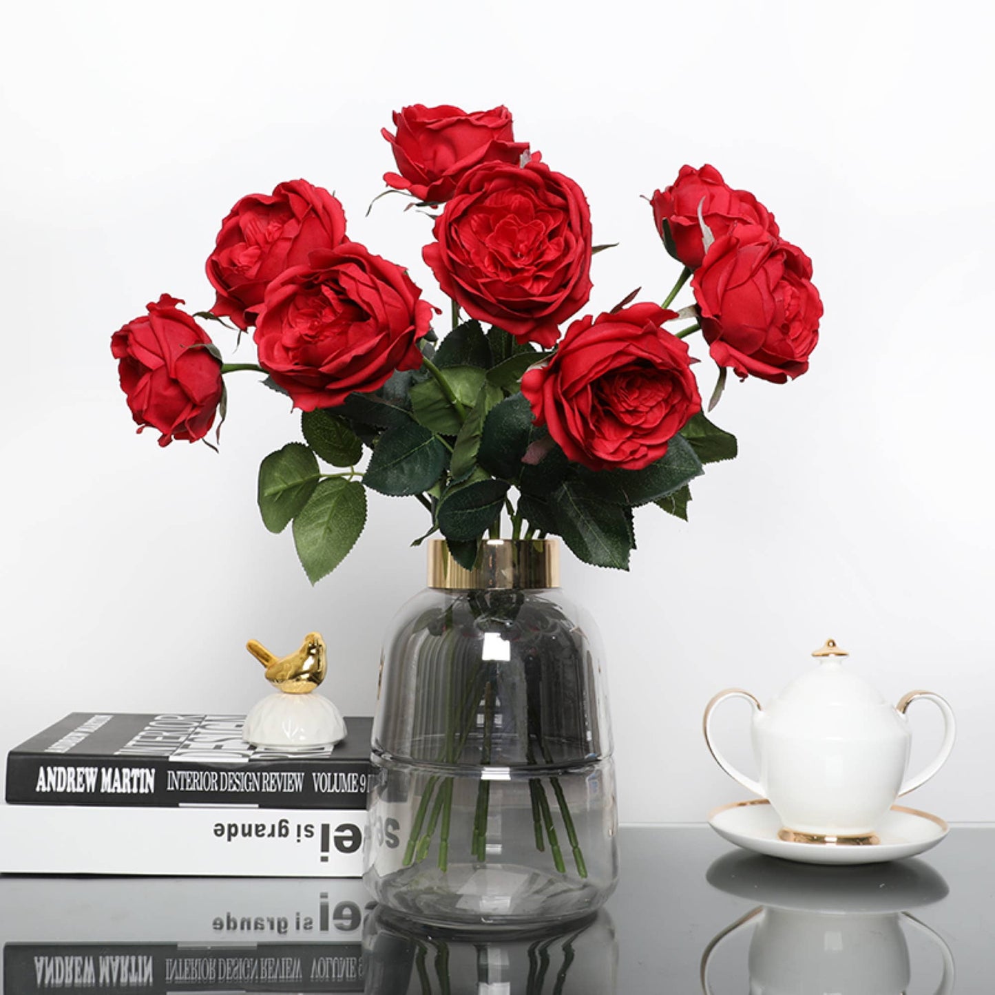 17" Artificial Real touch Cabbage Rose