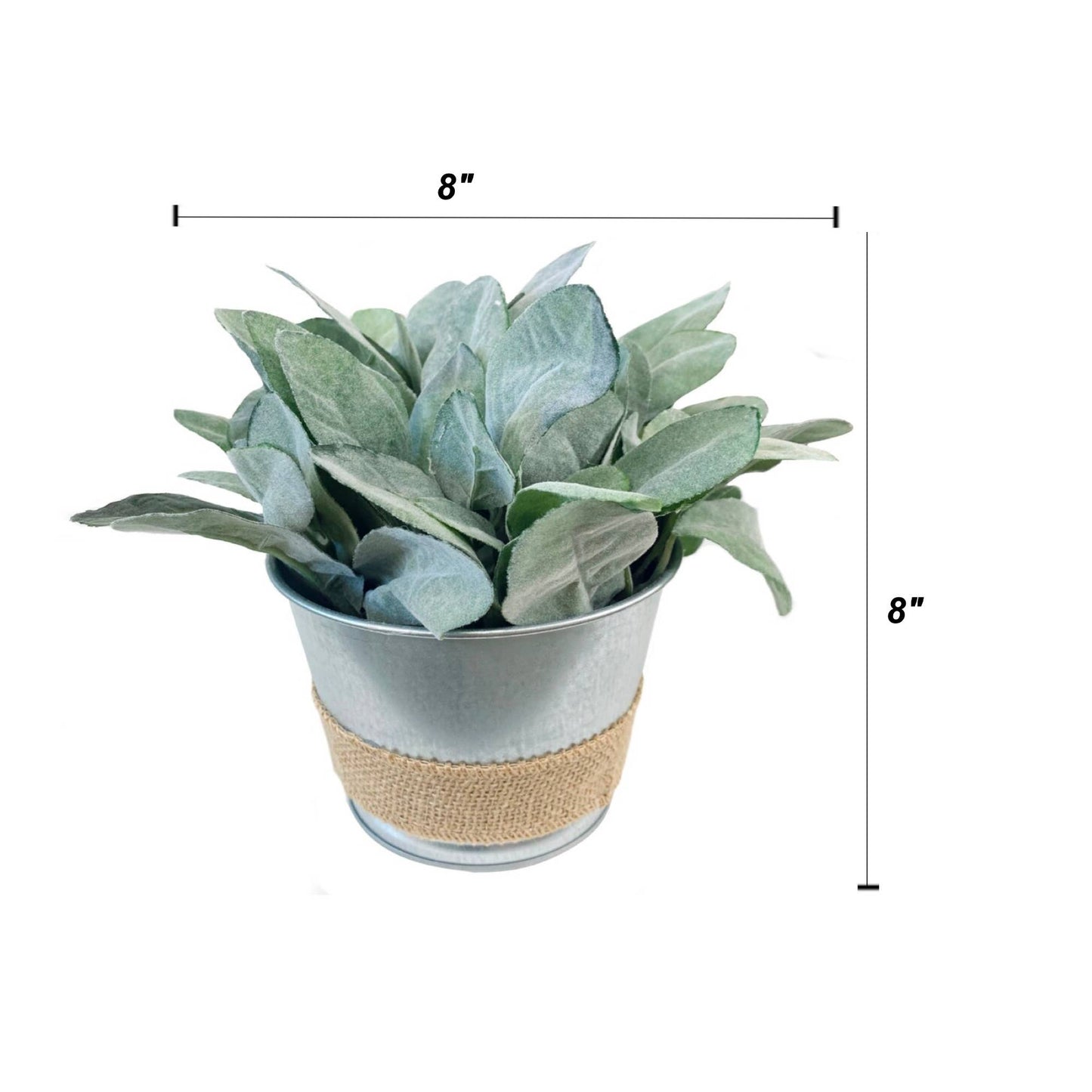 8" Faux Frosted lambs Ear table centerpiece Galvanized Pot