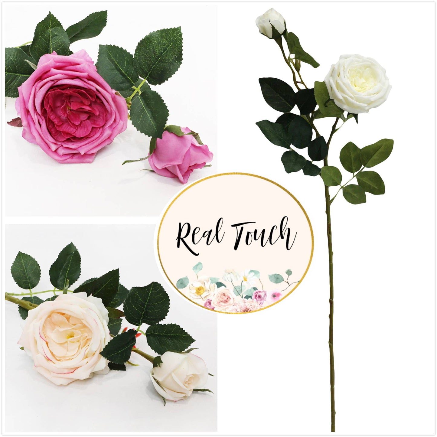 26.5"-real touch English Cabbage Rose spray