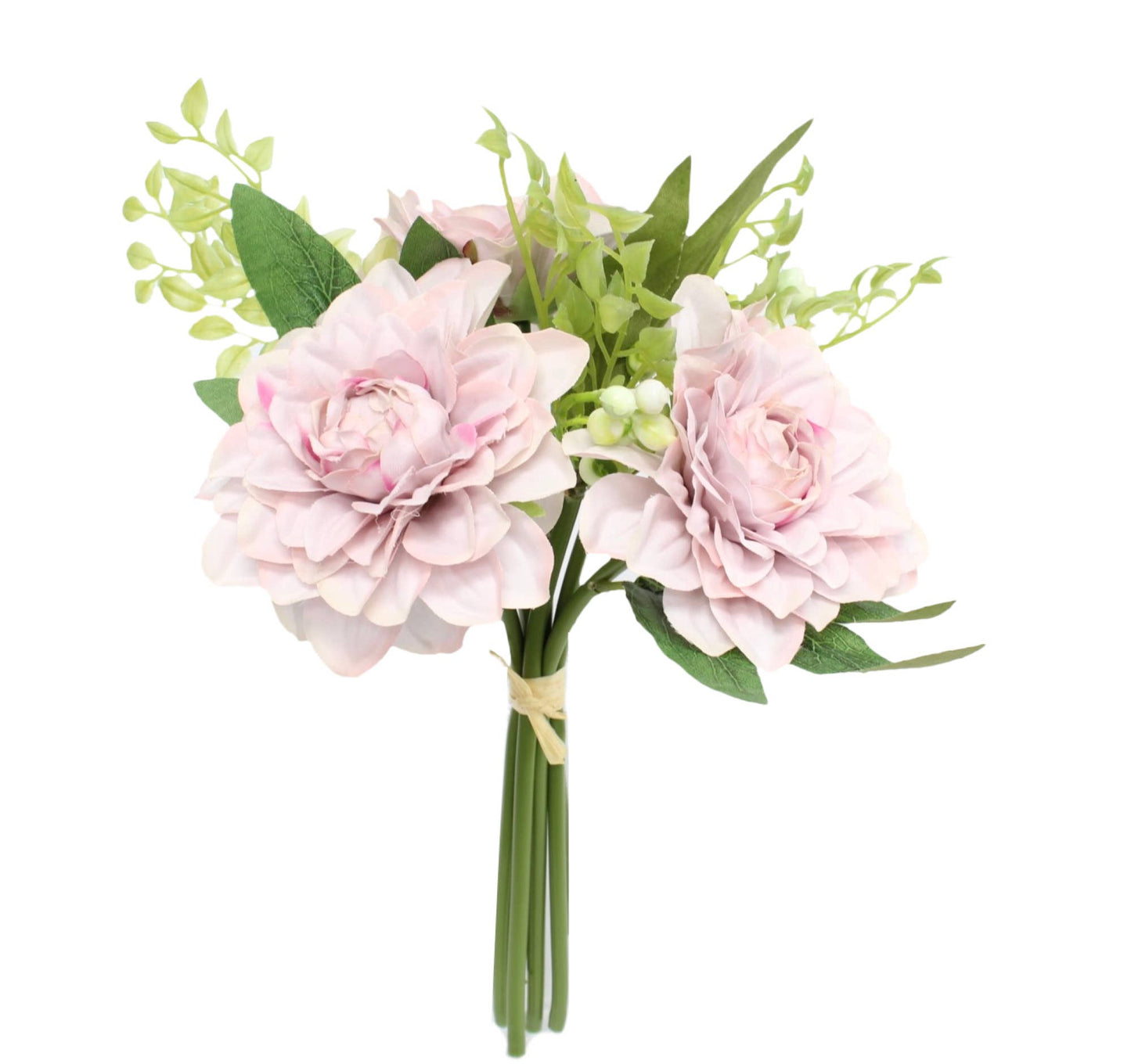 Artificial Silk Dahlia with greenery bundle - 9" tall 4"bloom