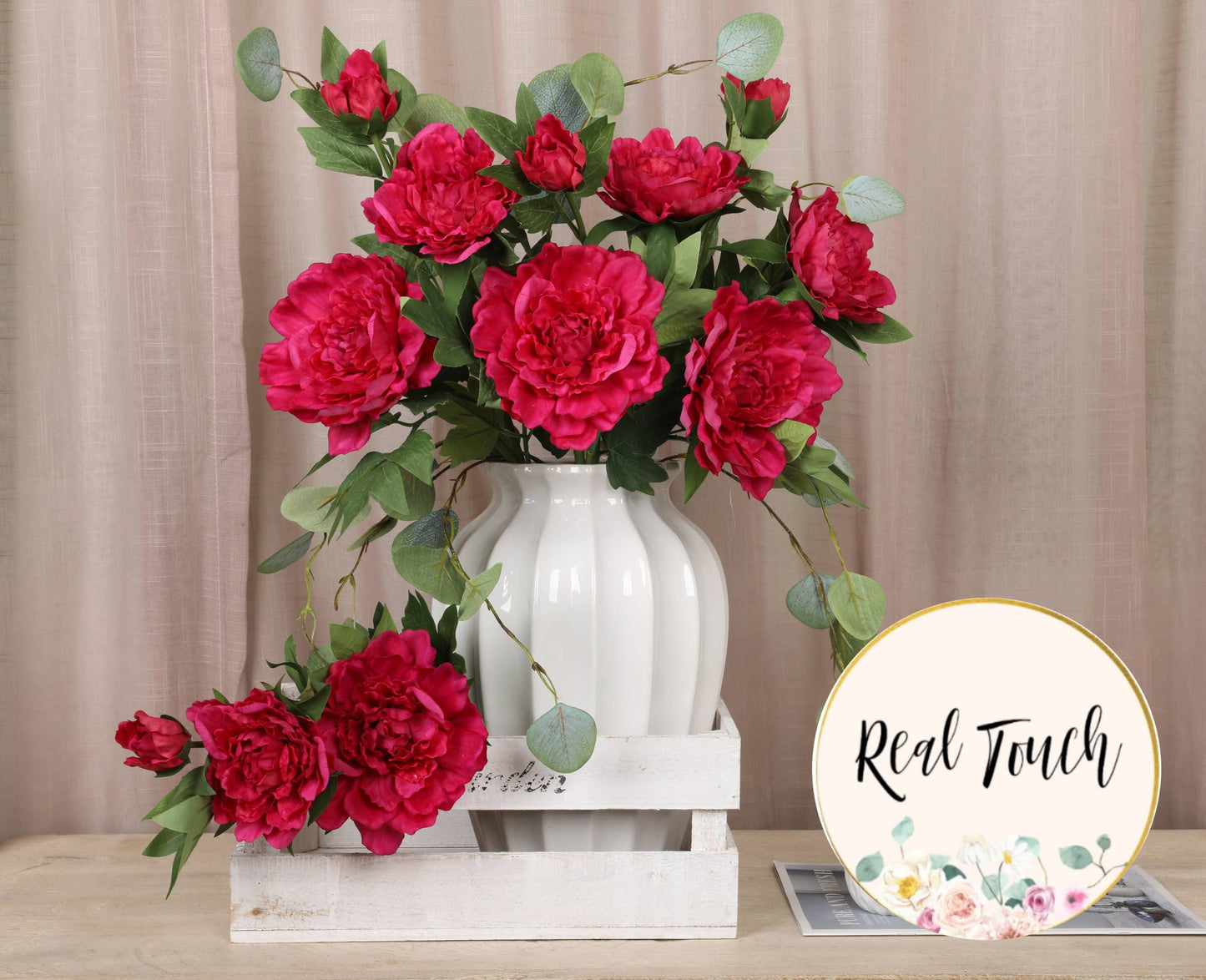 26"Premium lifelike Real Touch Peony Stem-2 flowers 1 bud