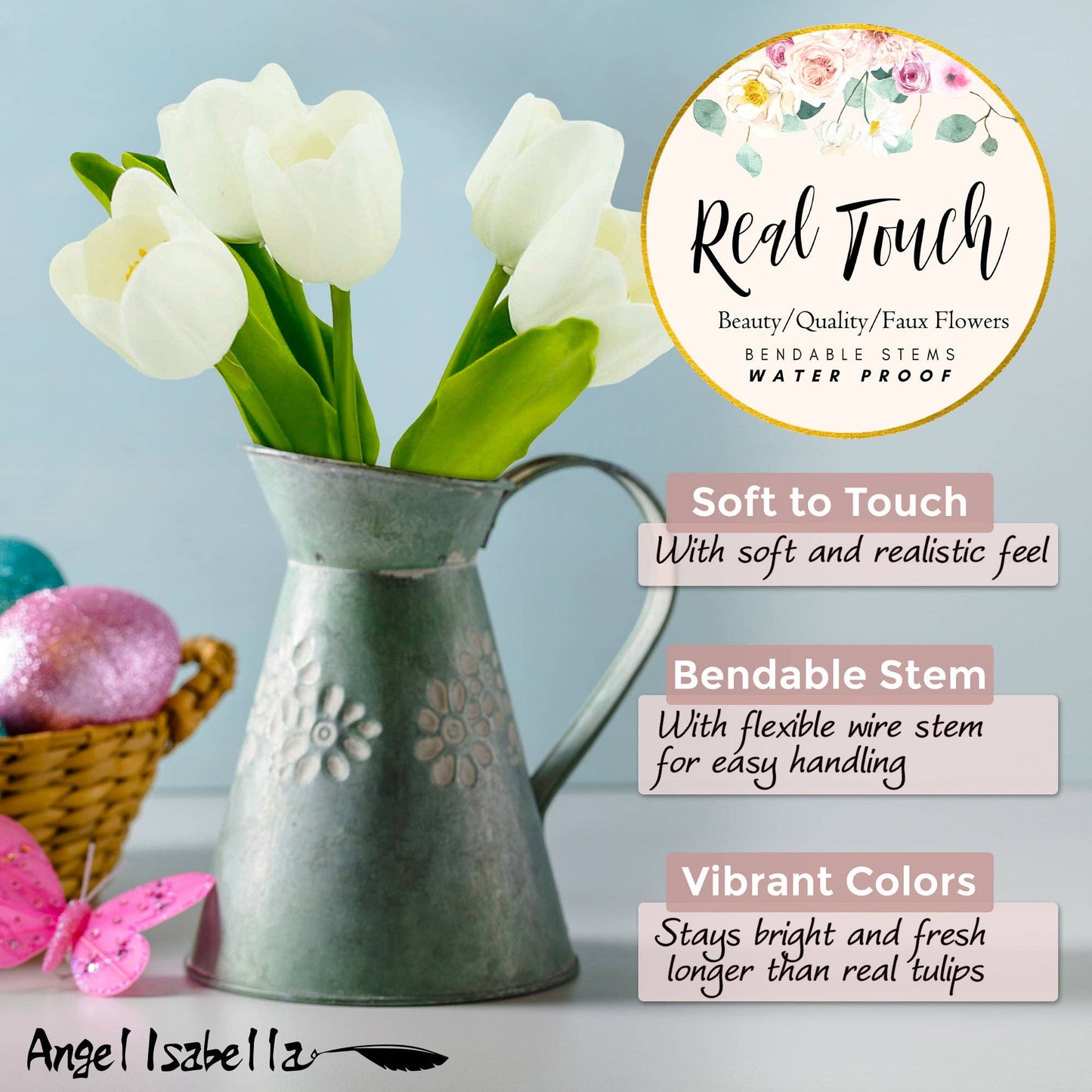 Real Touch Artificial Medium open tulip bouquet-13.25 inch