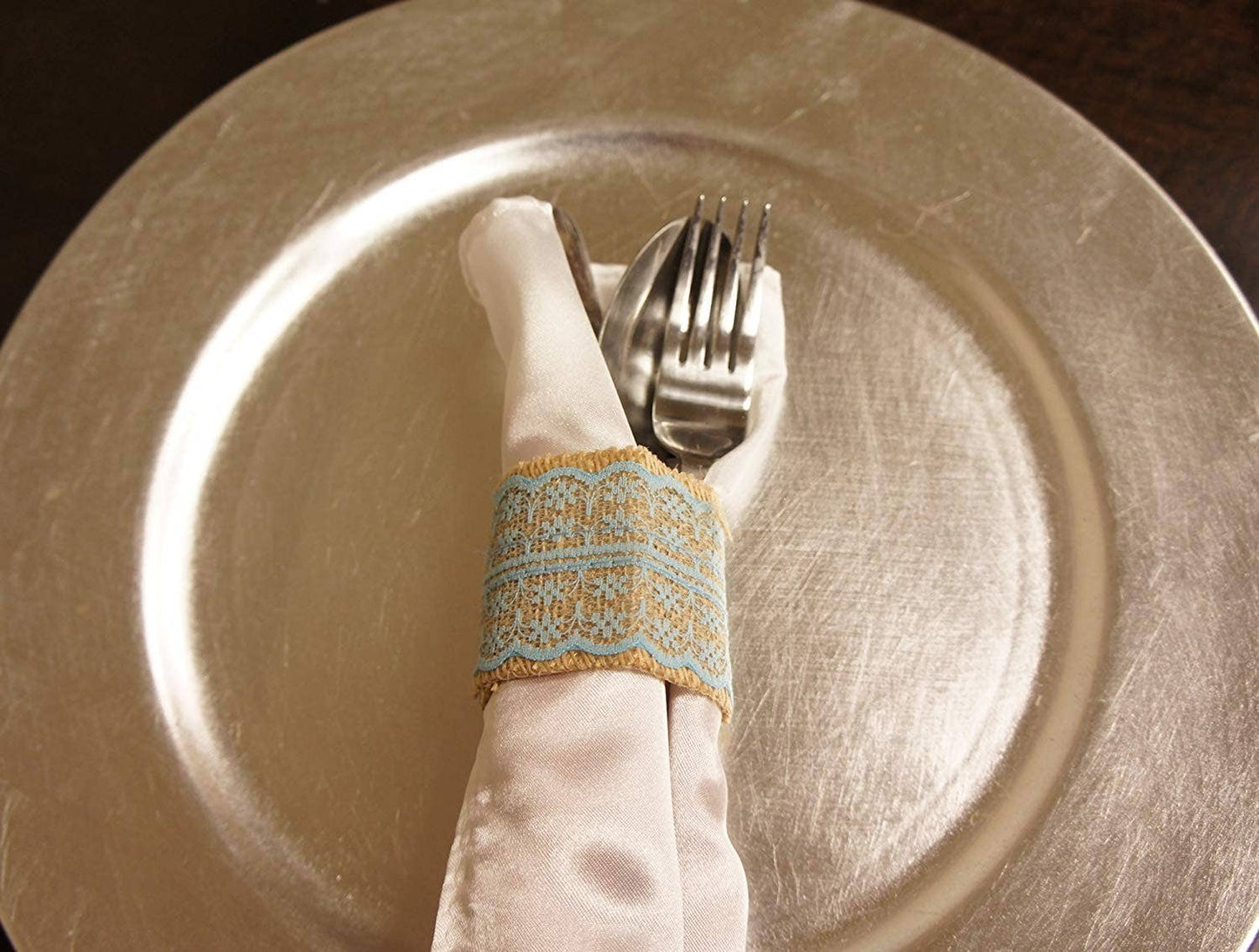 2"Rustic Burlap Napkin ring with Lace-Pack of 6