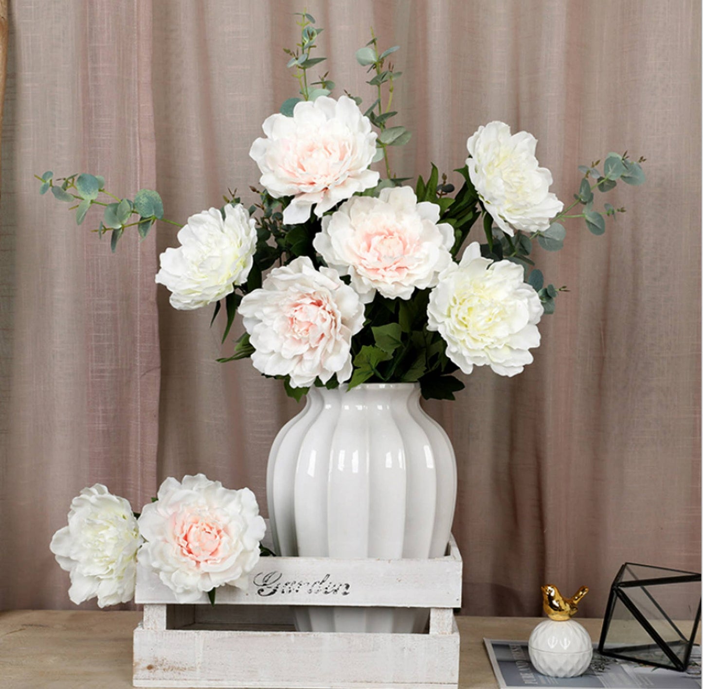 26"Premium lifelike Real Touch Peony Stem-2 flowers 1 bud