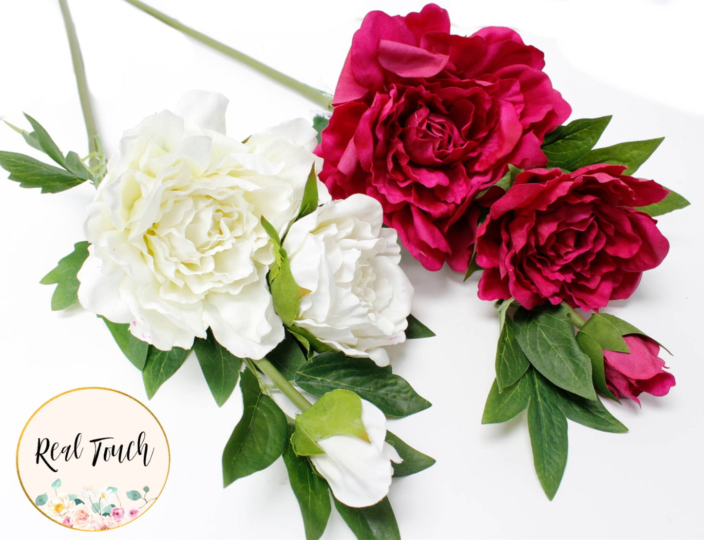 26"Premium lifelike Real Touch Peony Stem-2 flowers 1 bud