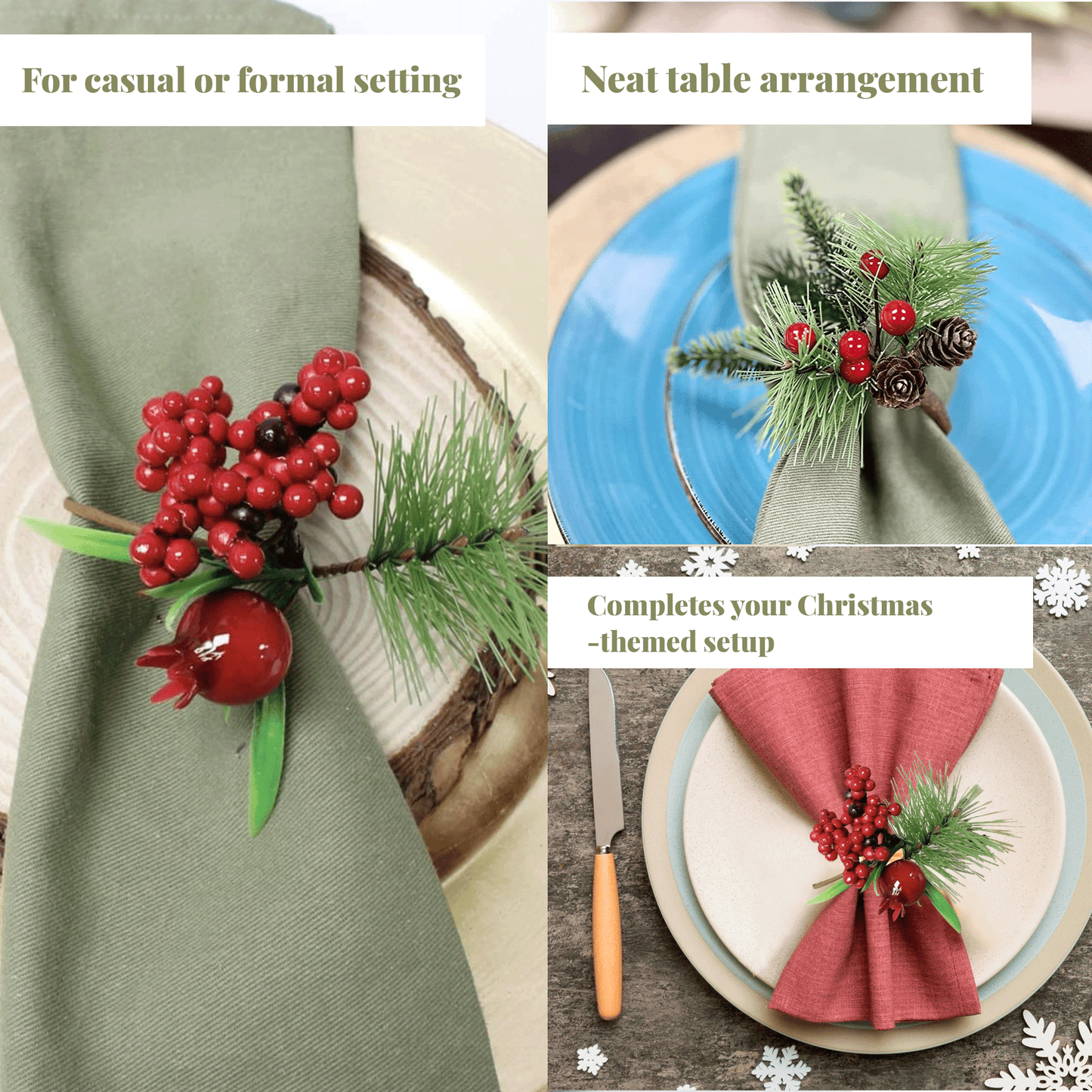 Pack of 6 - Christmas Napkin Ring Berry Pinecones
