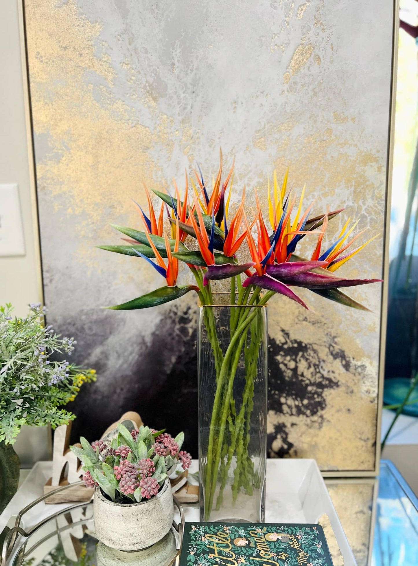 20" Real Touch Bird of Paradise-navy/begonia/orange