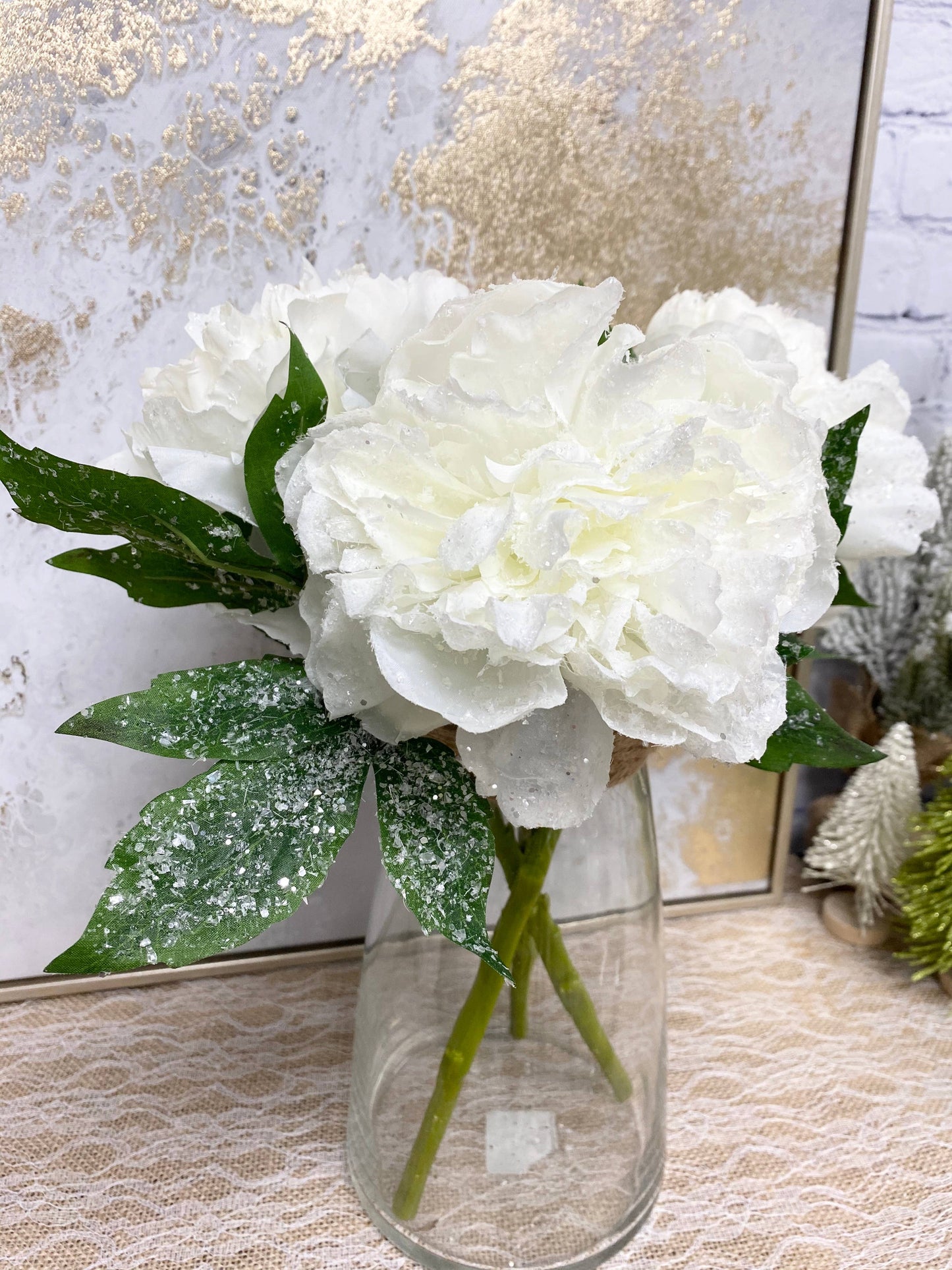 14" Artificial Snowy peony bloom