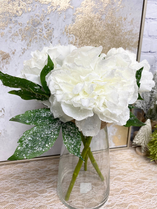 14" Artificial Snowy peony bloom